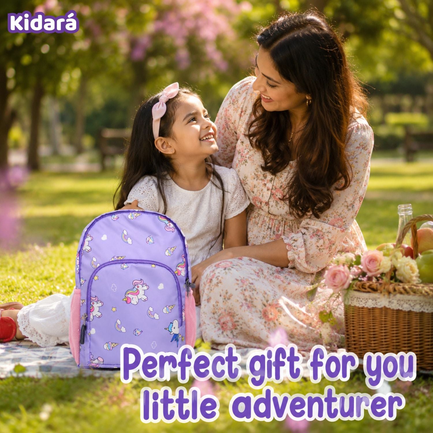 Kidara Unicorn Polyester Kids Backpack (Purple)