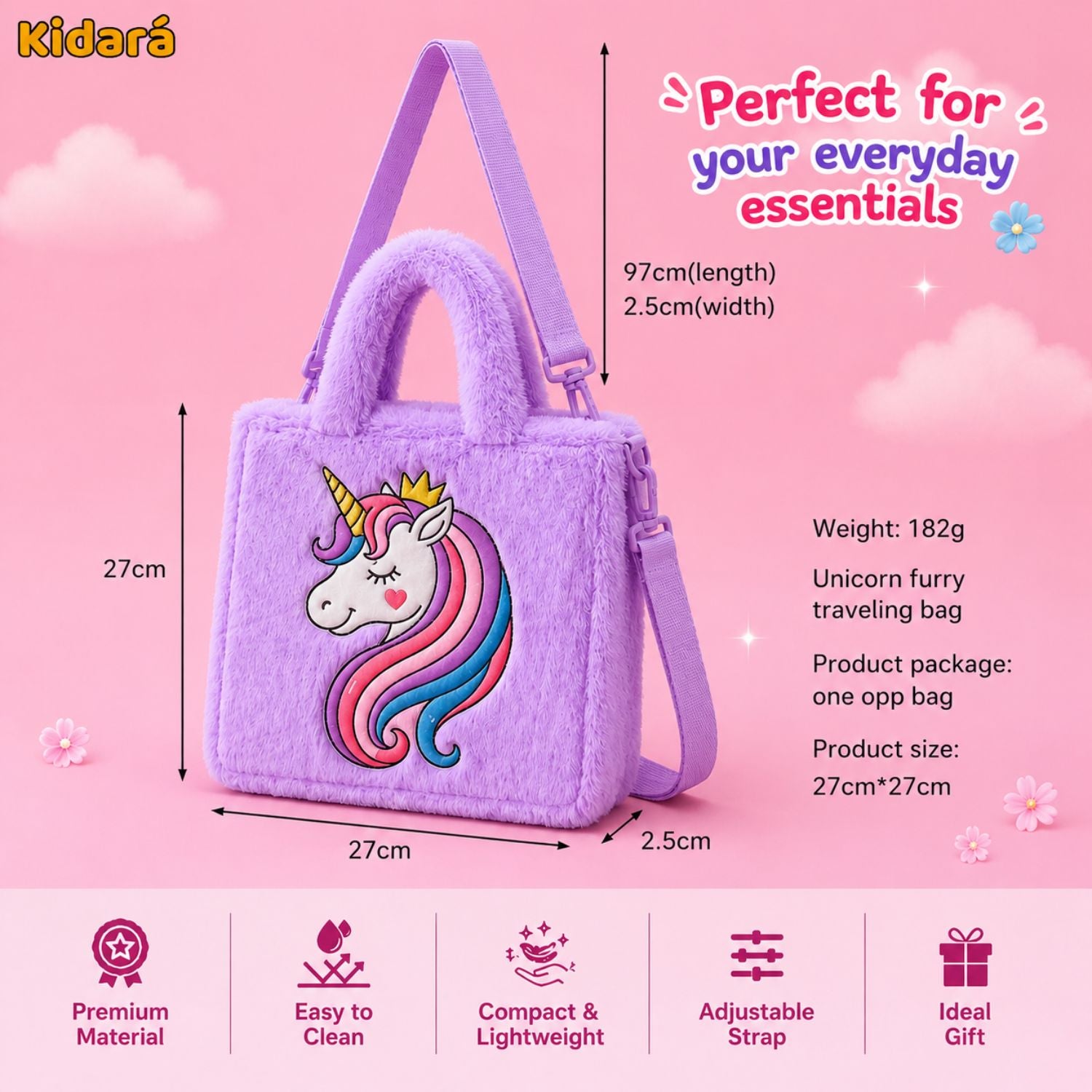 Kidara Unicorn Fur Kids Sling Bag (Purple)
