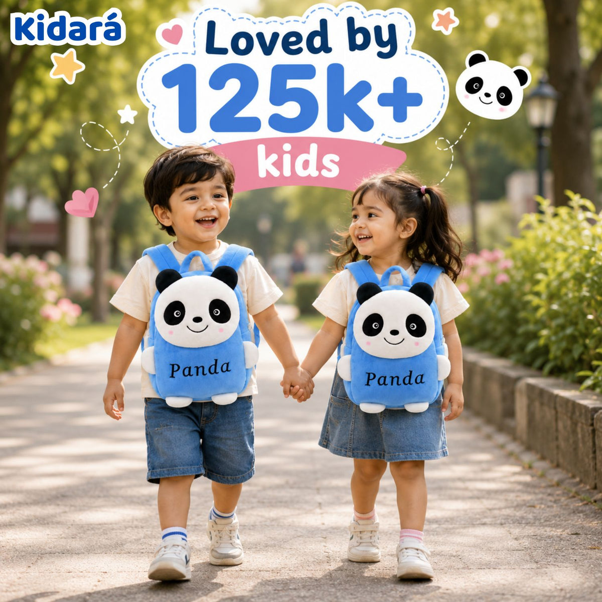 Kidara Happy Panda Plush Kids Backpack (Blue)