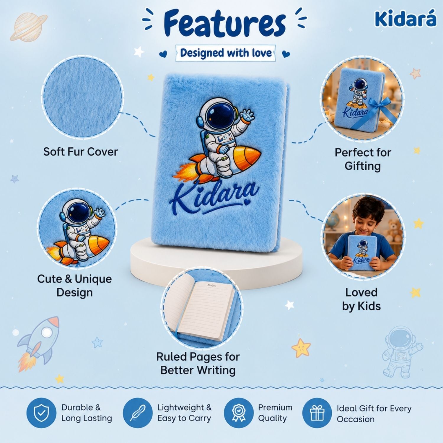 Kidara Kids A5 Cute Astronaut Diary (Blue)