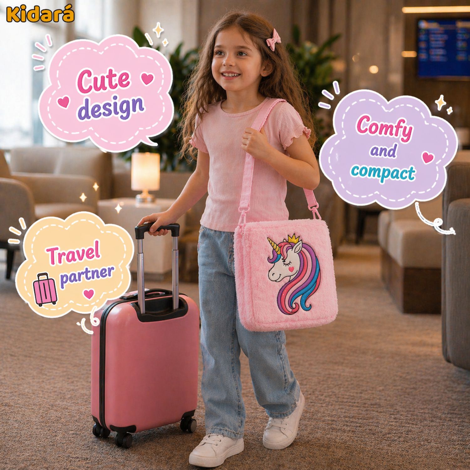 π Kidara Unicorn Toddler Bag | Cute Fur Crossbody Sling Bags Gift for Girls (Pink)