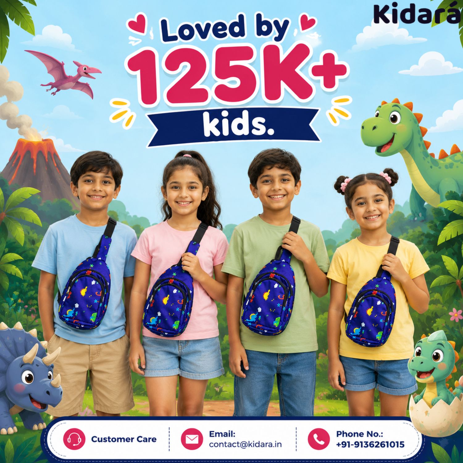 Kidara Dinosaur Chest Kids Sling Bag (Blue)