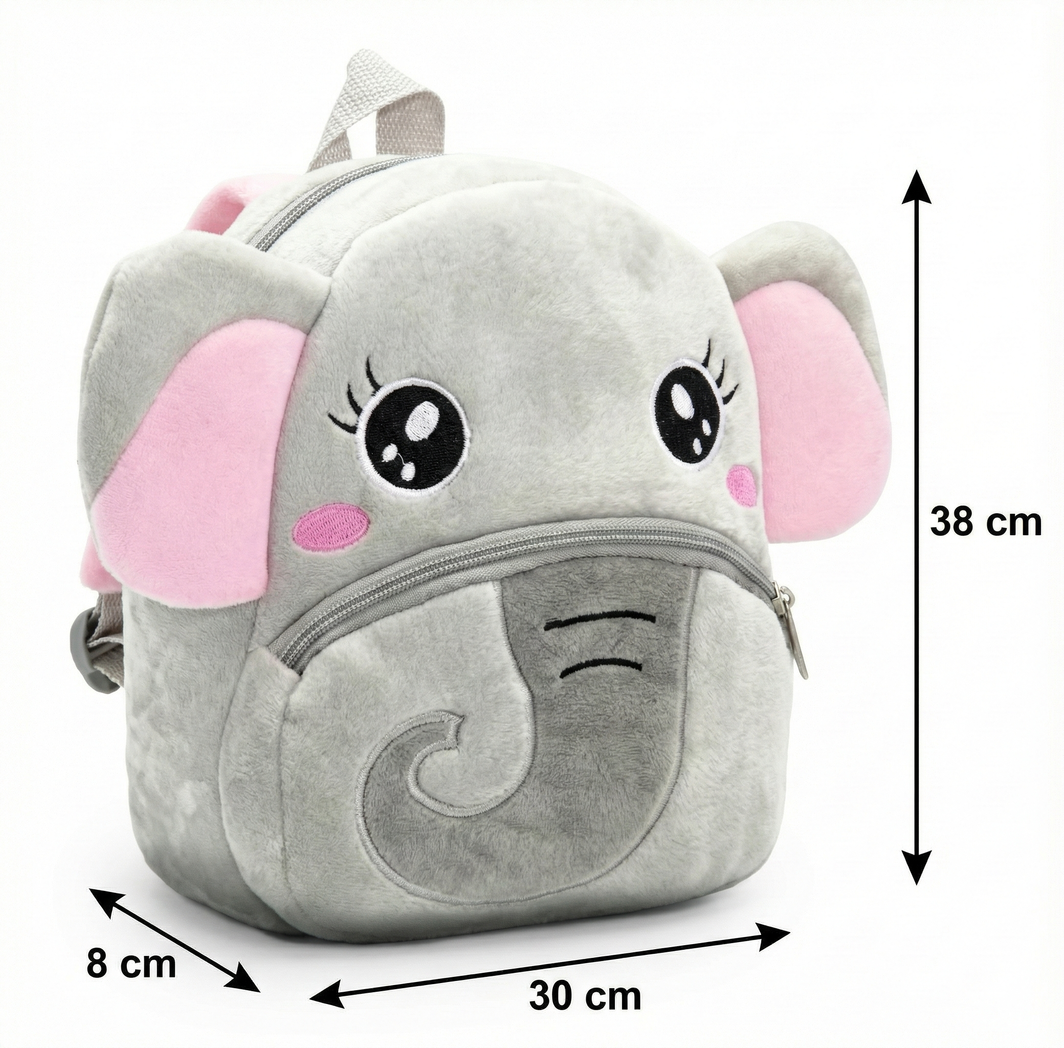 Kidara Elephant Kids Plush Backpack – Light Grey