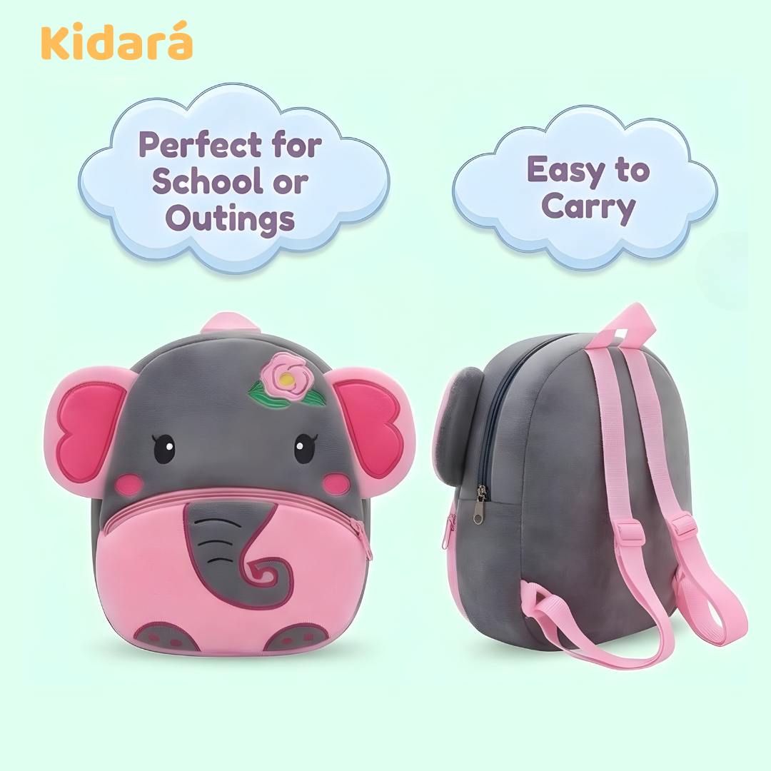Kidara Elephant Kids Plush Backpack – Light Grey (1–6 Years)