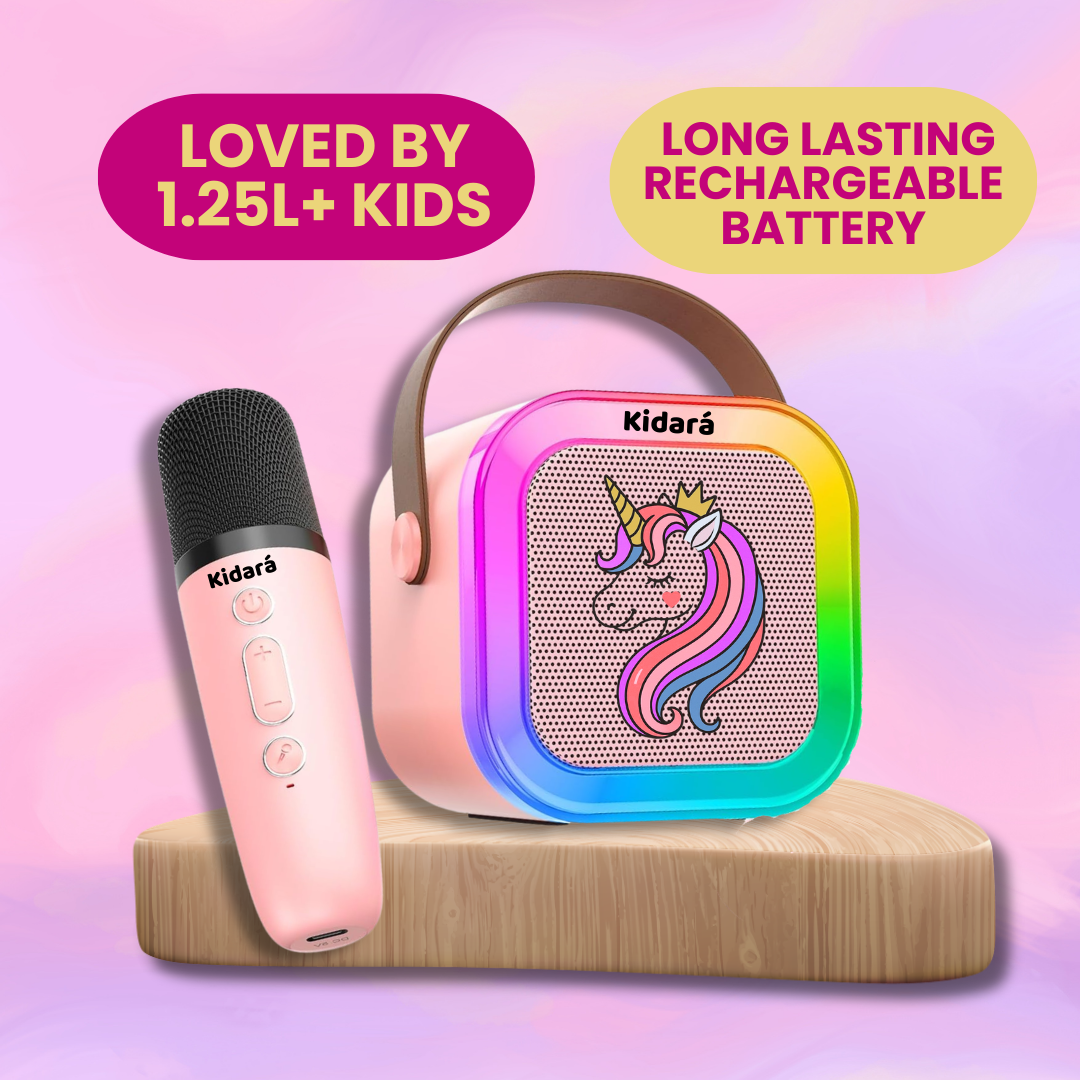 New Unicorn Themed Karaoke Speaker with Wireless Mic & LED Lights (Pink)
