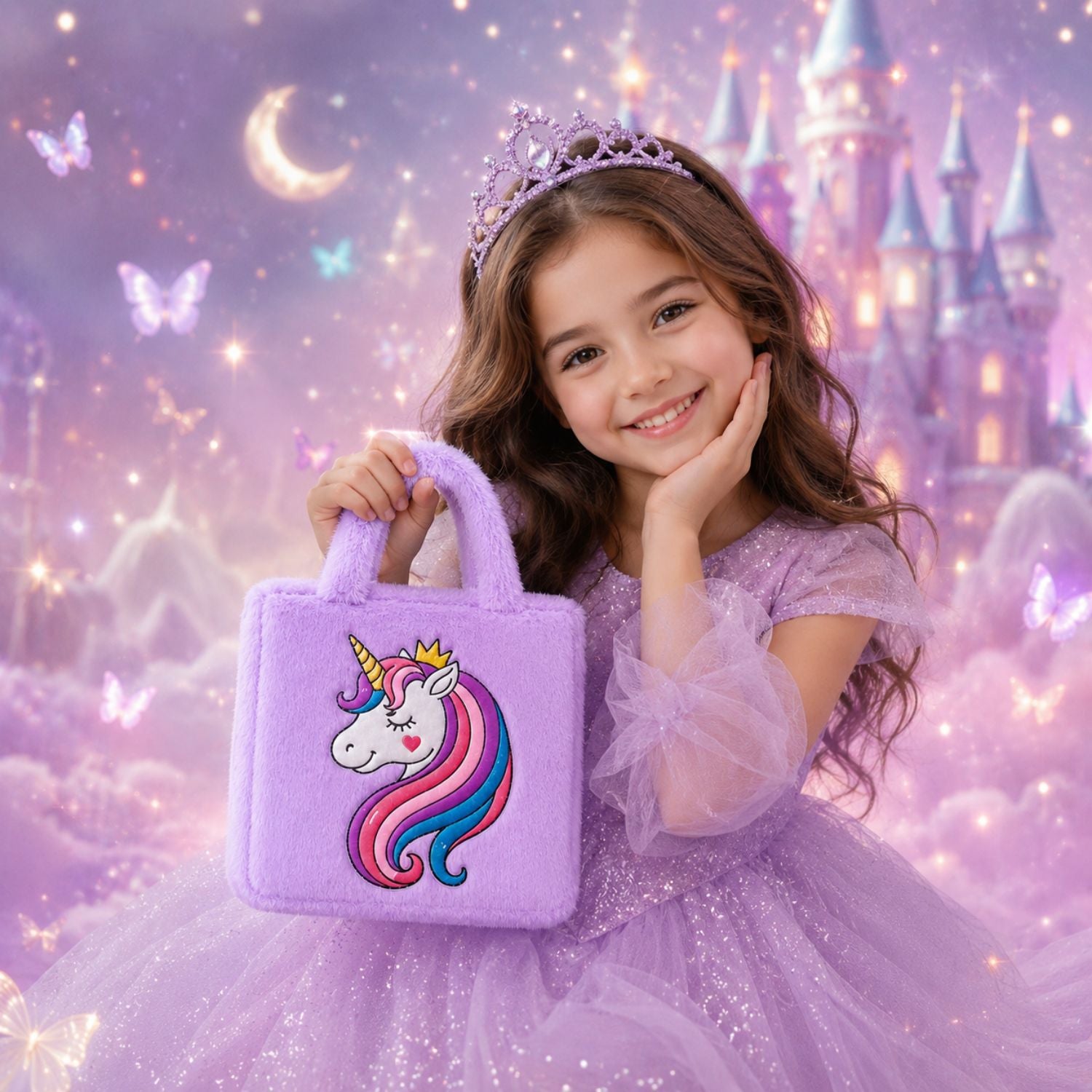 Kidara Unicorn Fur Kids Sling Bag (Purple)