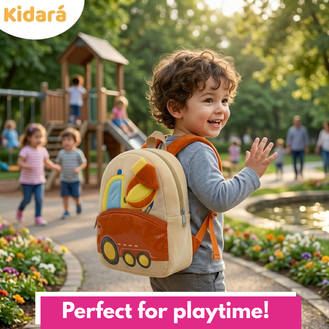 Kidara Preschool Soft Plush Car Bag for Toddlers, Mini Travel Full Embroidery Backpack