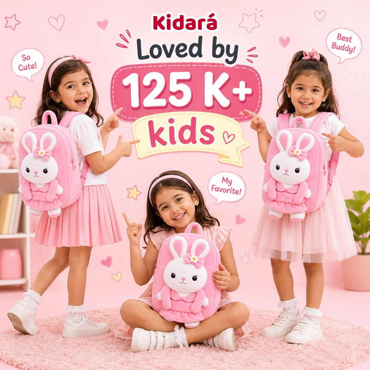 Kidara Bunny Plush Kids Backpack (Pink)
