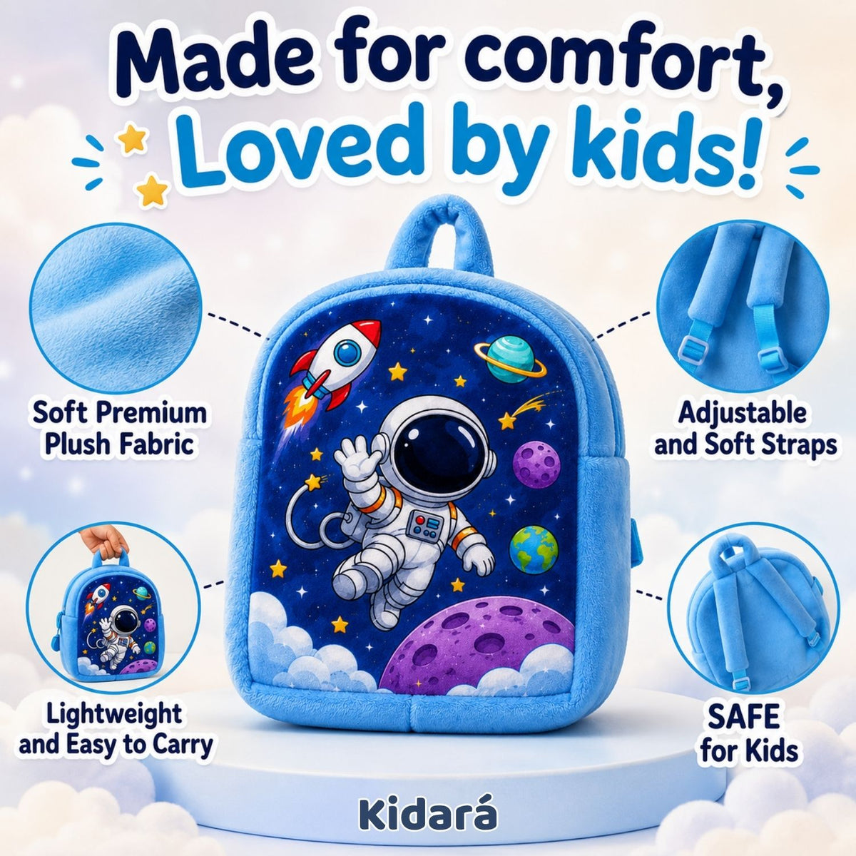 Kidara Astronaut Plush Plush Kids Backpack (Blue)