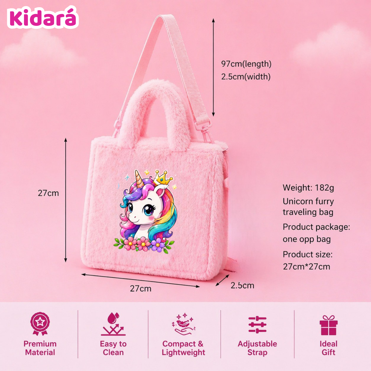 Kidara Royal Blossom Unicorn Fur Kids Sling Bag (Pink)