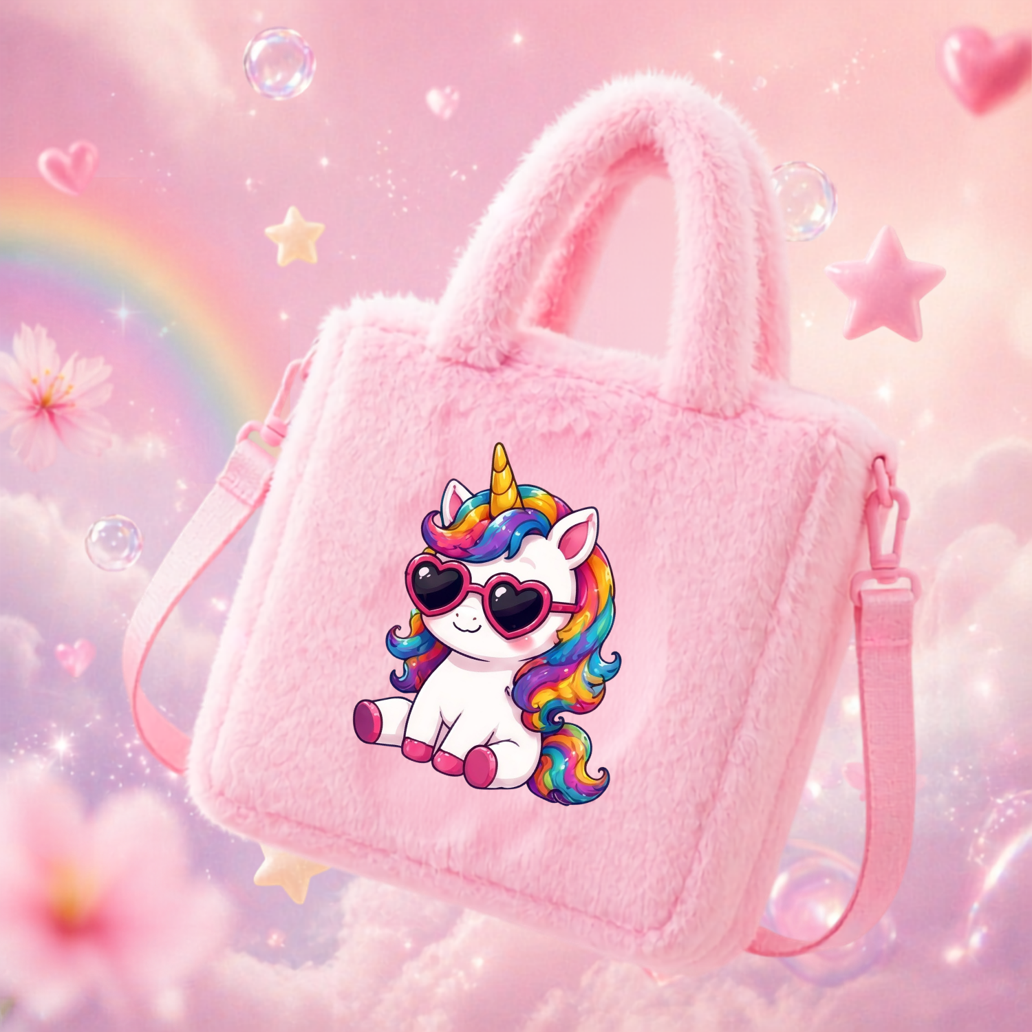 Kidara Cool Vibes Unicorn Fur Kids Sling Bag (Pink)