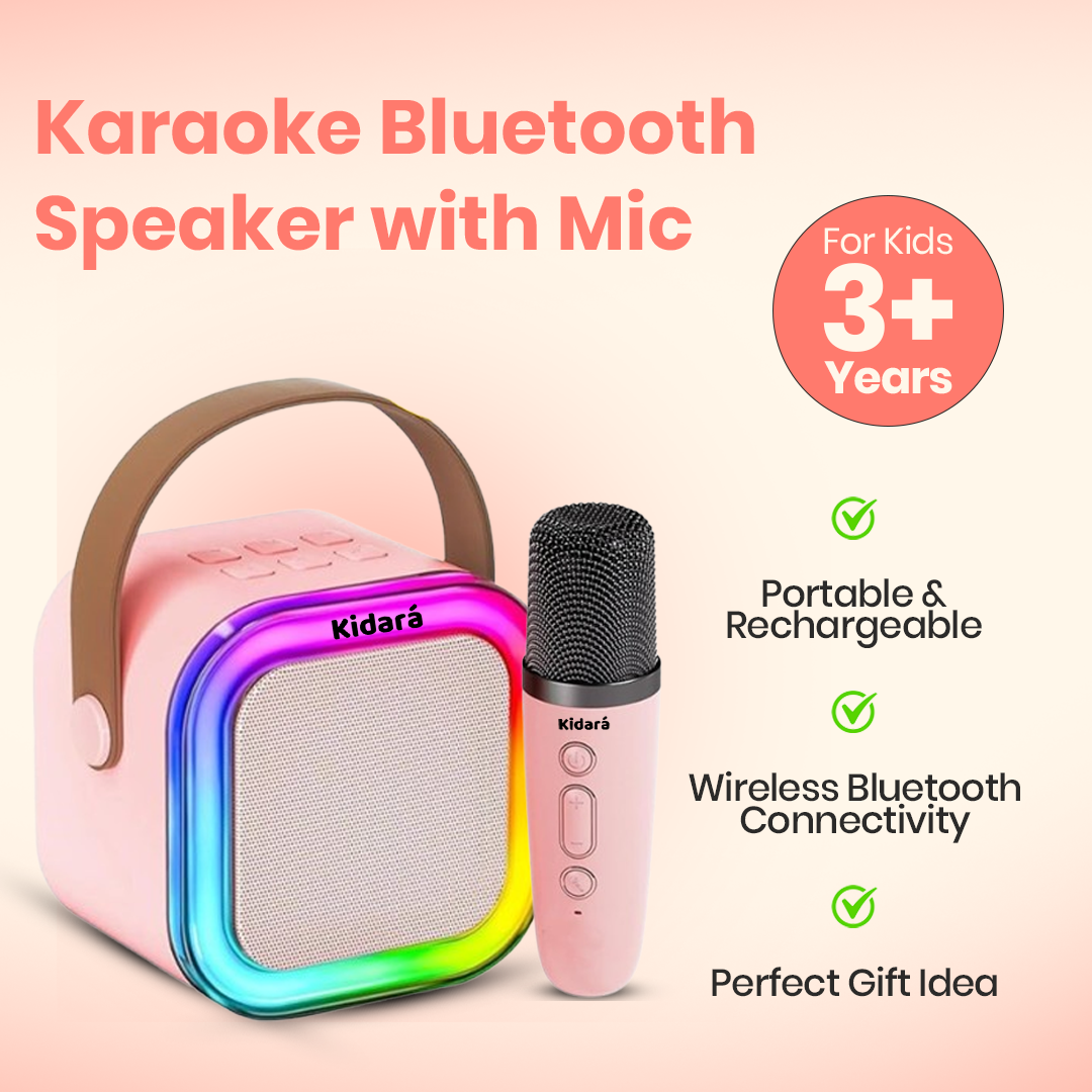 karaoke speaker mic with speaker for kids Wireless Mic Handy Microphone With Speaker Karaoke Speaker With One  Wireless Mic Ages 3+ (Pink)