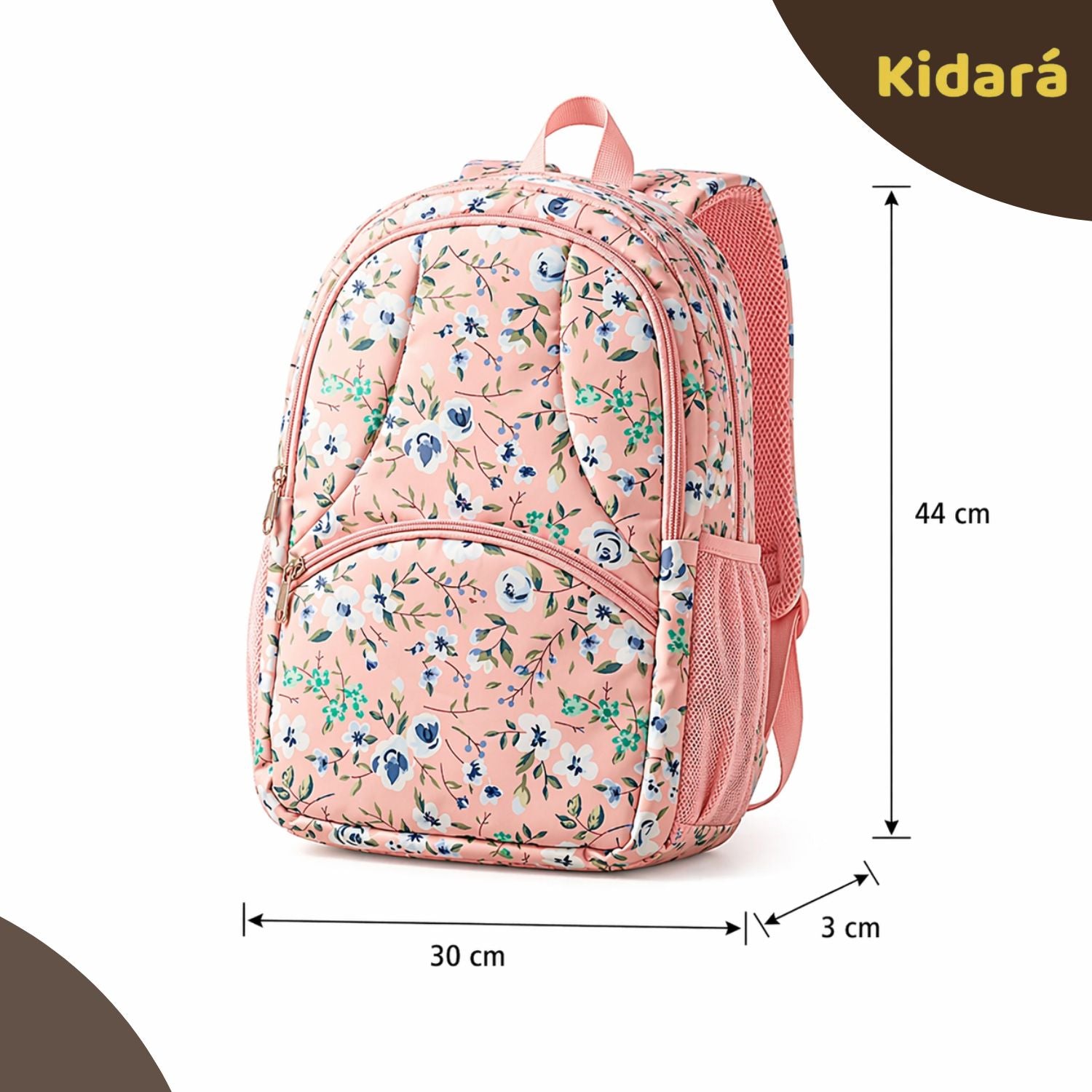 Kidara Kids Cute Floral Polyester School Bag (Peach)