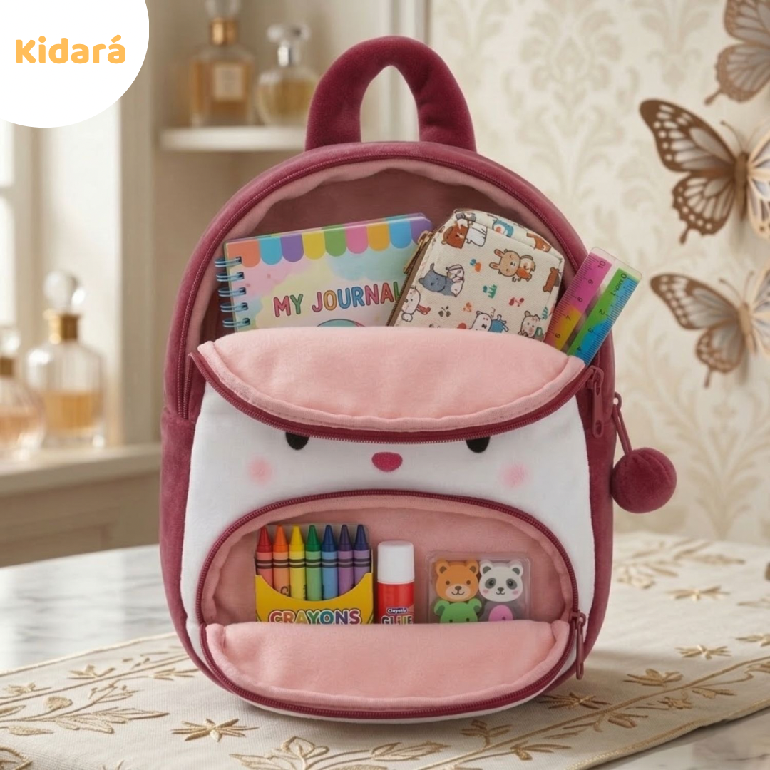 Kidara Cute Kitty Plush School Bag for Toddlers (1–6 Years)