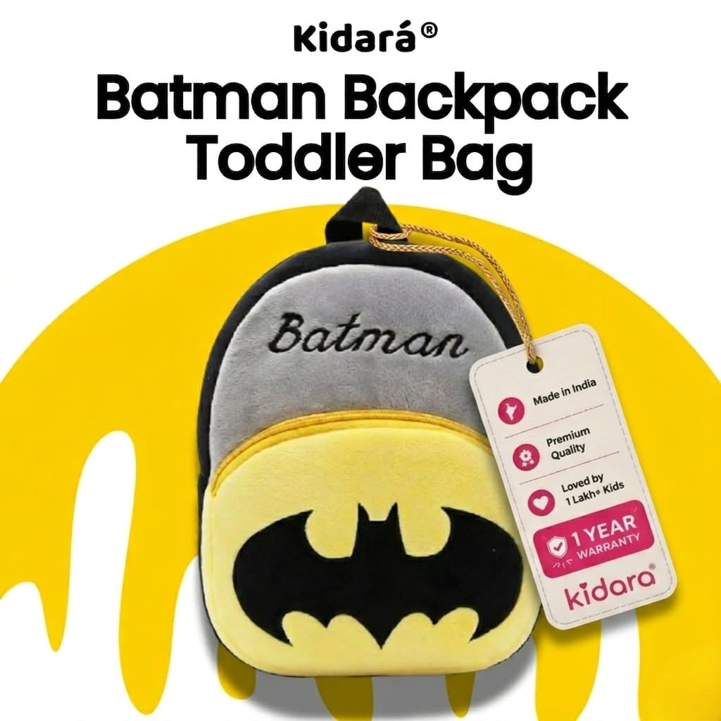 Kidara Batman Plush Backpack - Grey & Yellow