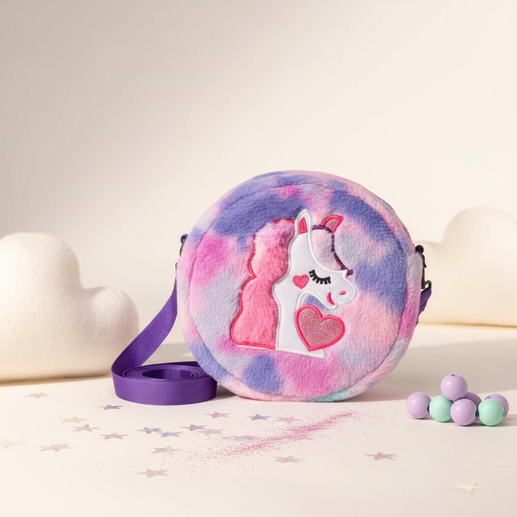 Kidara Unicorn Fur Kids Sling Bags (Purple & Pink)