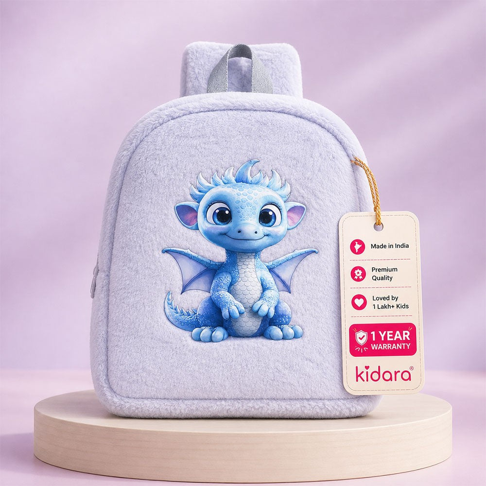 Kidara Cute Kids Fur Dragon Backpack (Grey)
