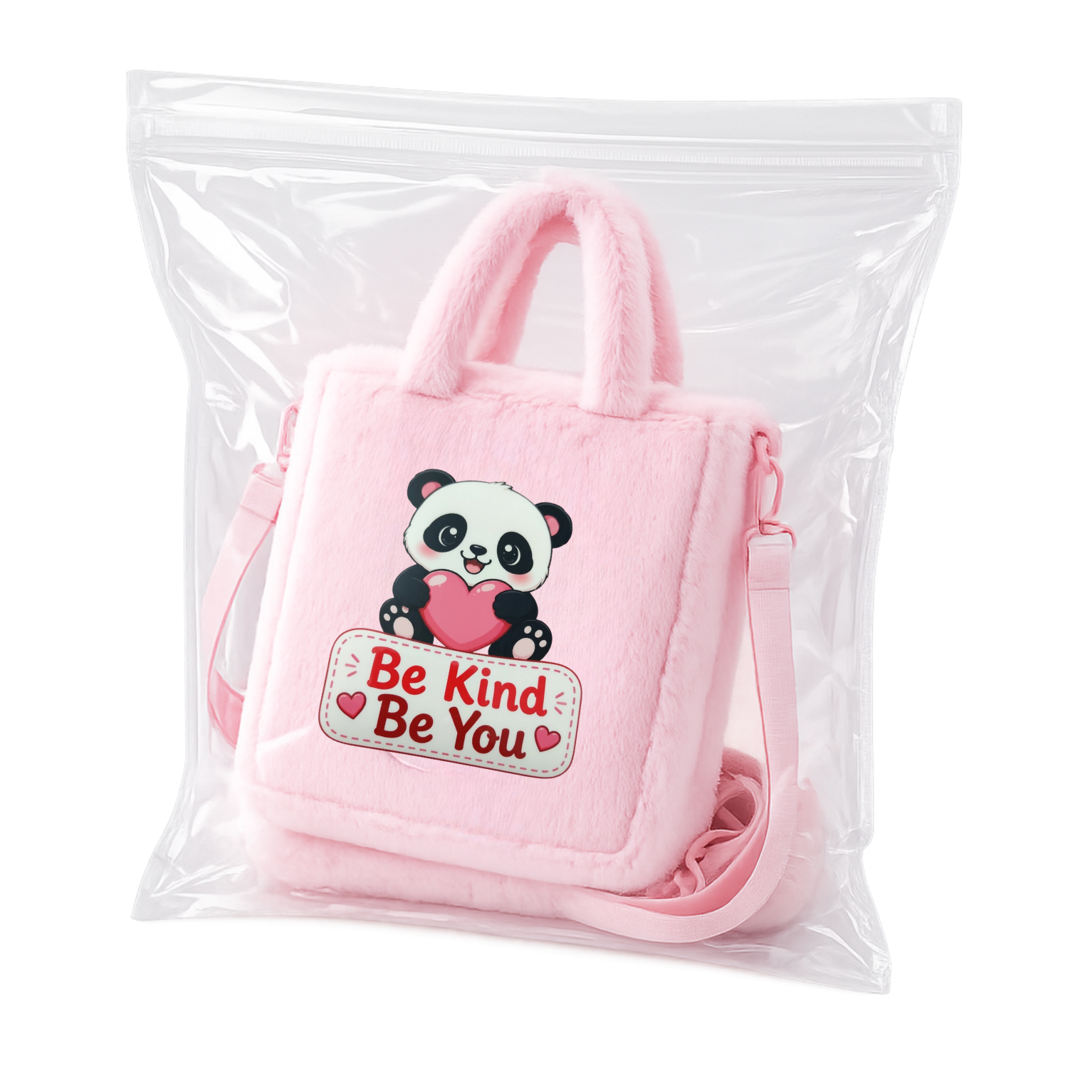 Kidara Sweet Heart Panda Fur Kids Sling Bag (Pink)