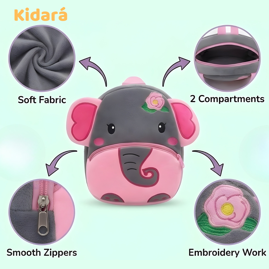Kidara Elephant Kids Plush Backpack – Light Grey (1–6 Years)