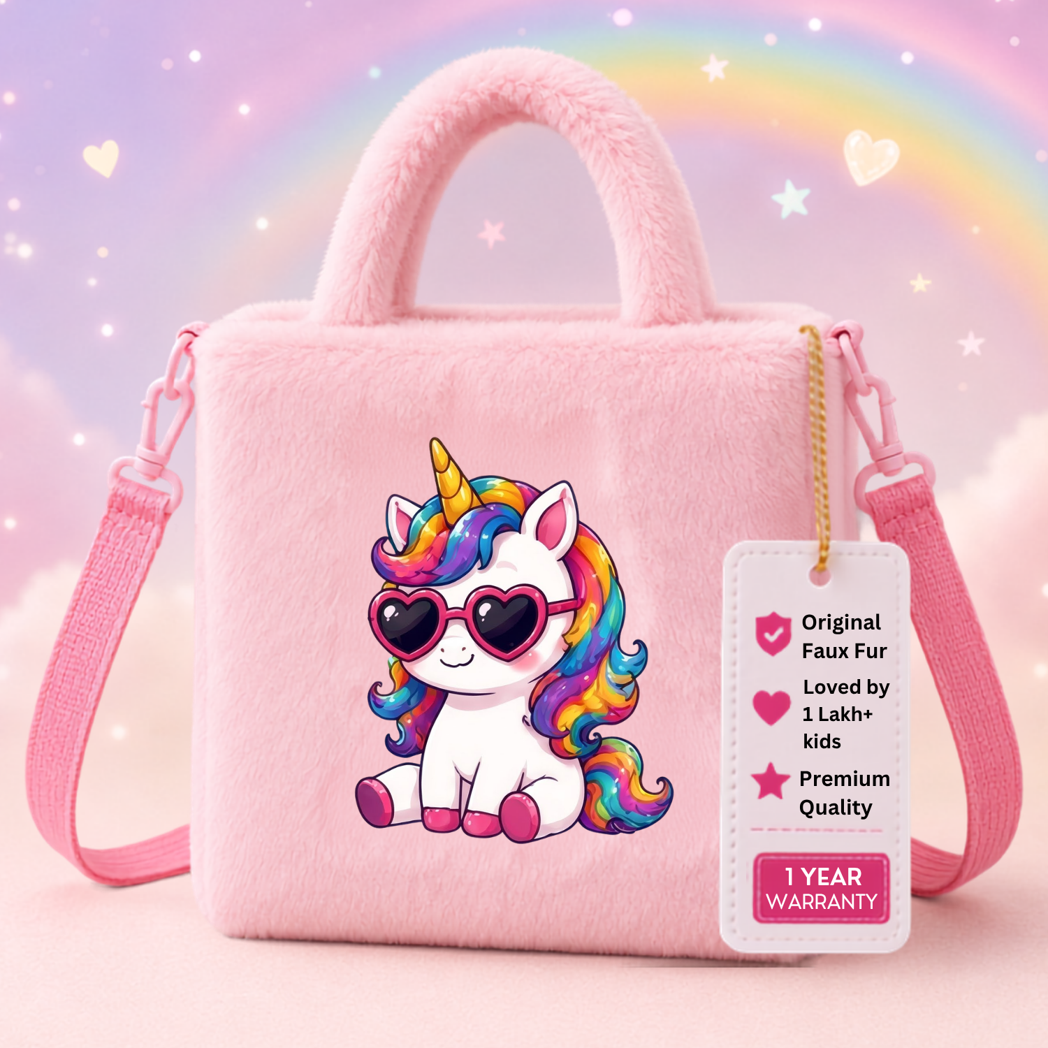 Kidara Cool Vibes Unicorn Fur Kids Sling Bag (Pink)