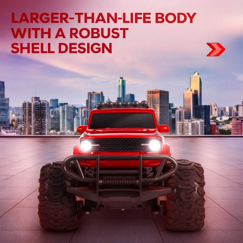 Kidara Remote Control Monster Truck | Rechargeable RC Car with 4 Headlight Modes (Red)