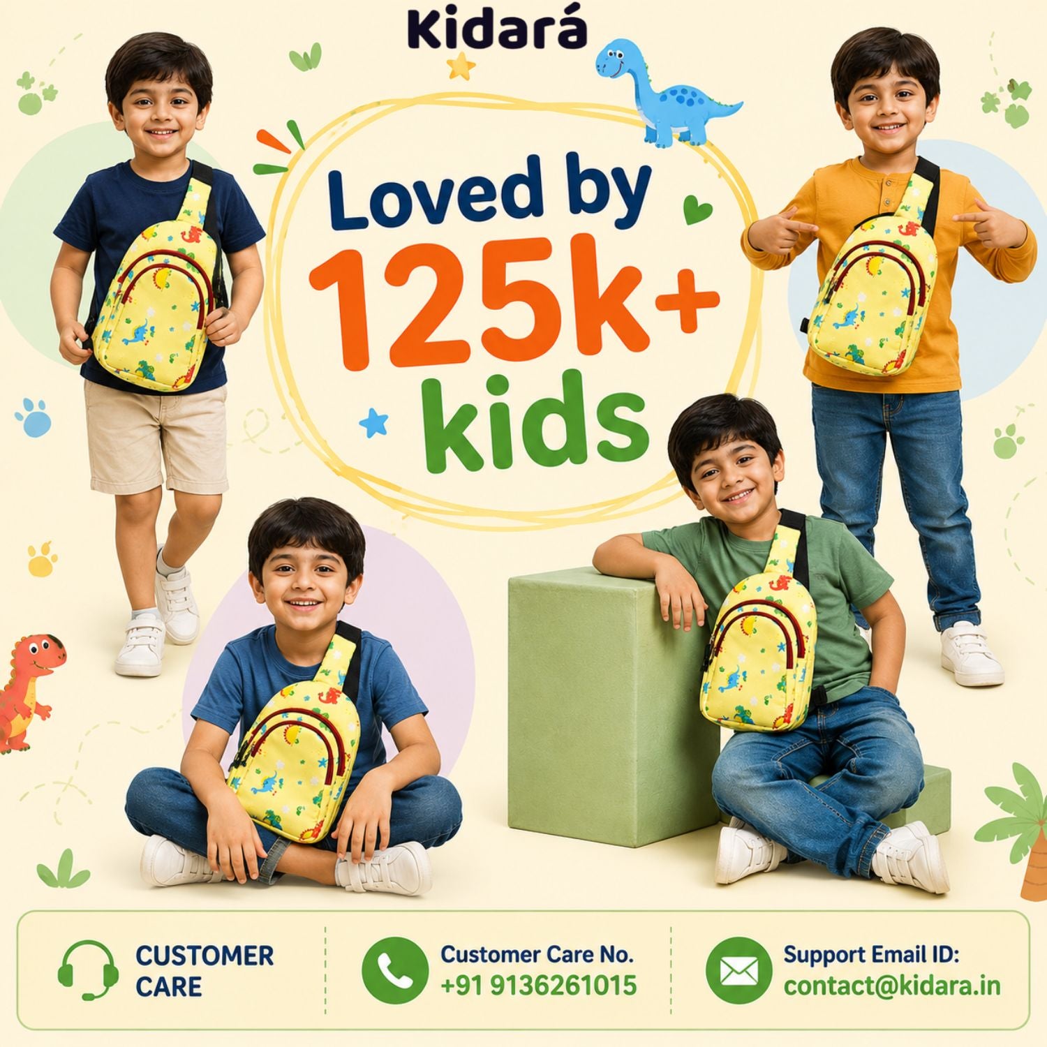 Kidara Dinosaur Chest Kids Sling Bag (Yellow)