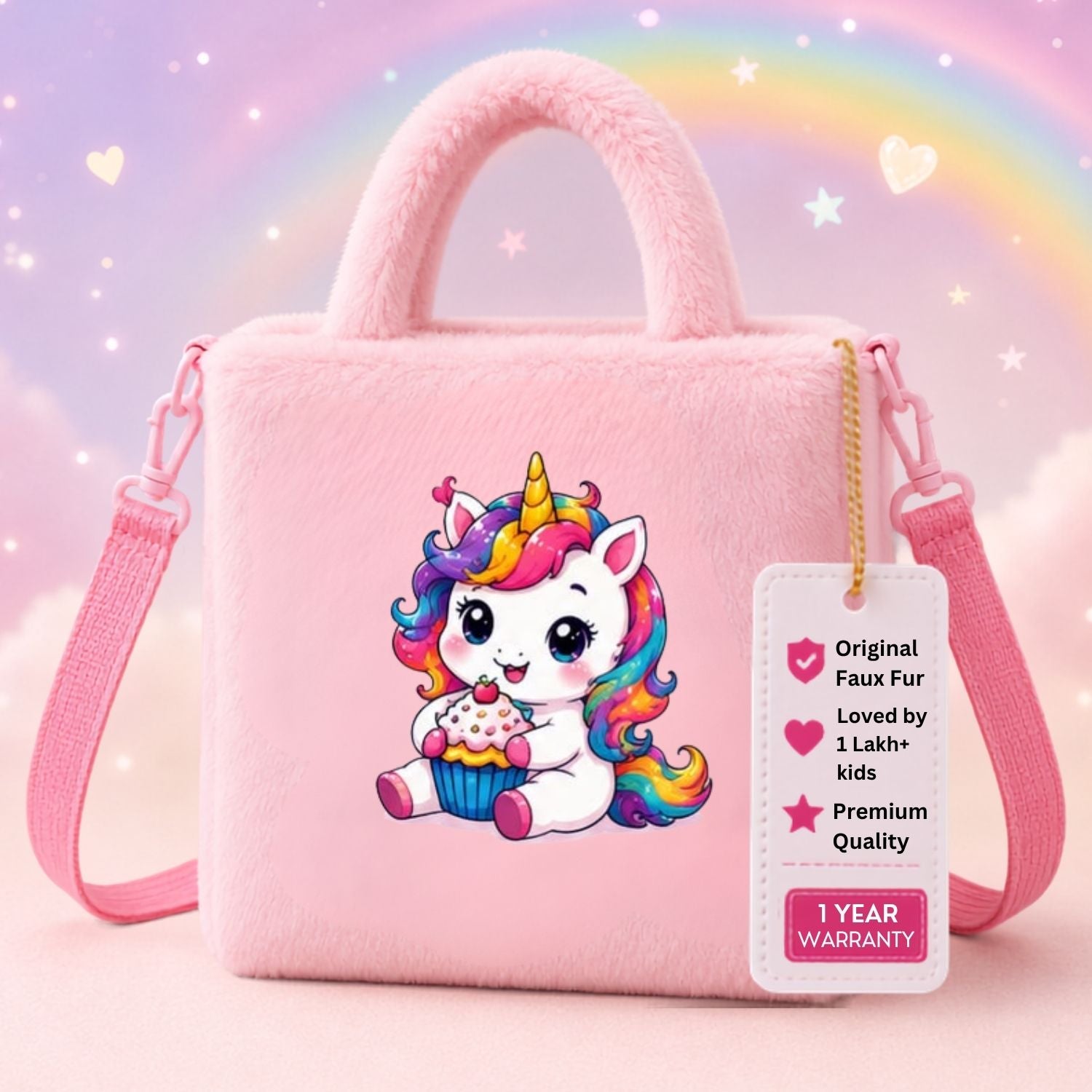 Kidara Cupcake Cutie Unicorn Fur Kids Sling Bag (Pink)