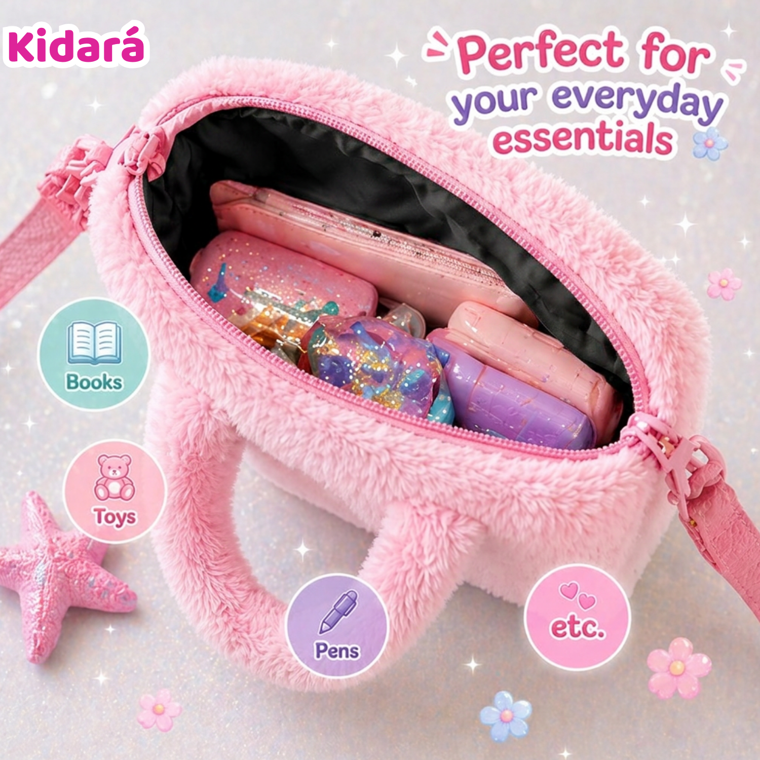 Kidara Cool Vibes Unicorn Fur Kids Sling Bag (Pink)