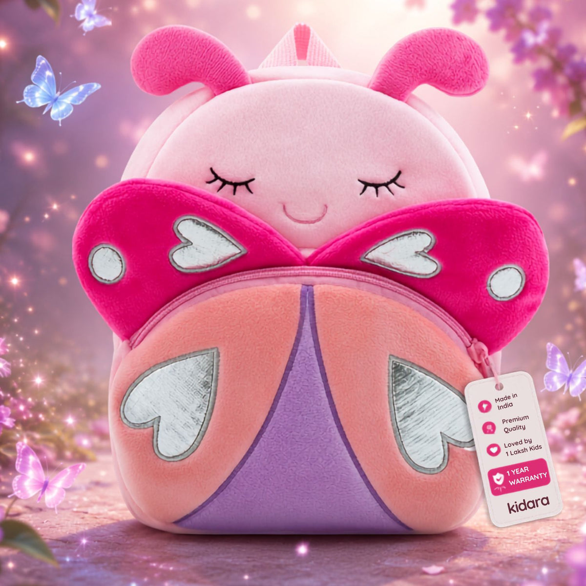 Kidara Rosy Butterfly Plush Kids Backpack (Pink)
