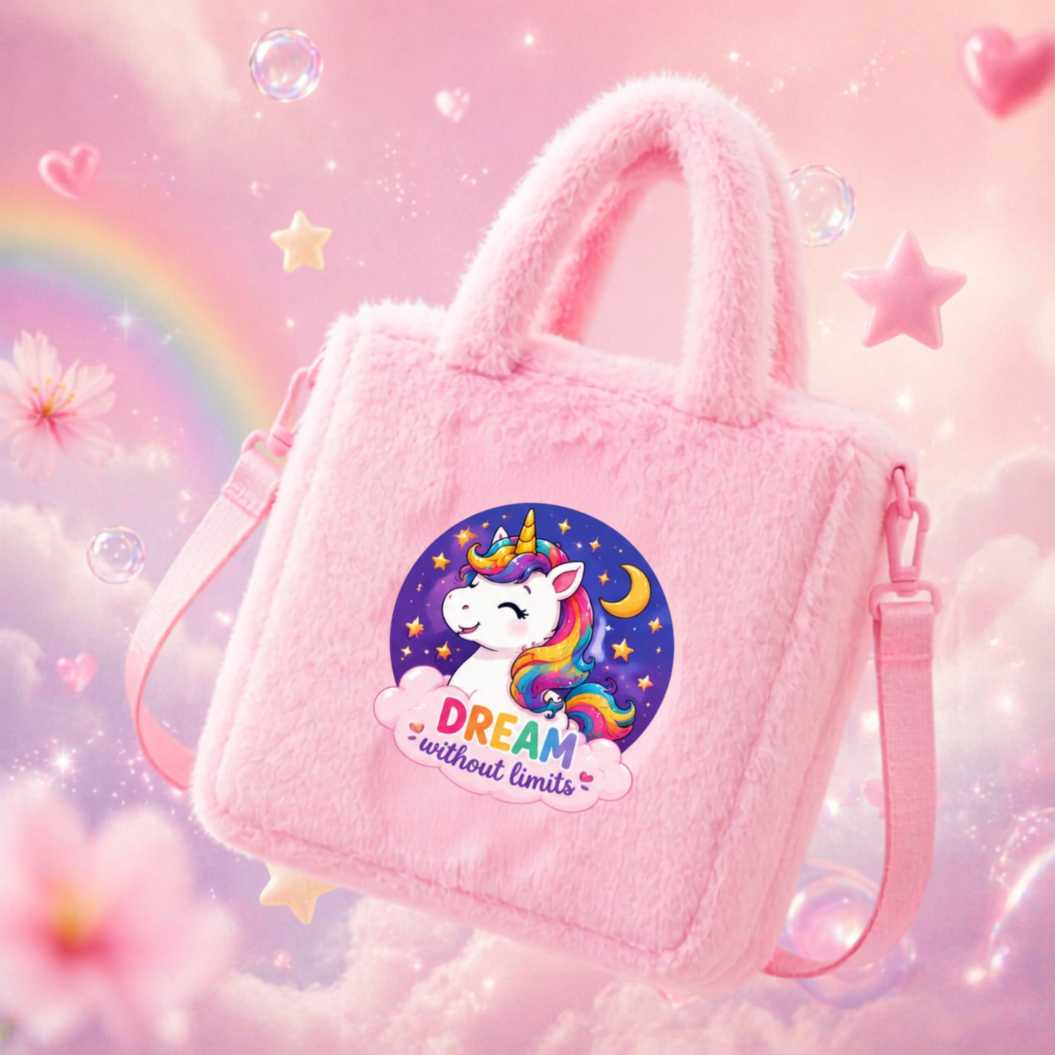 Kidara Dream Without Limits Unicorn Fur Kids Sling Bag (Pink)