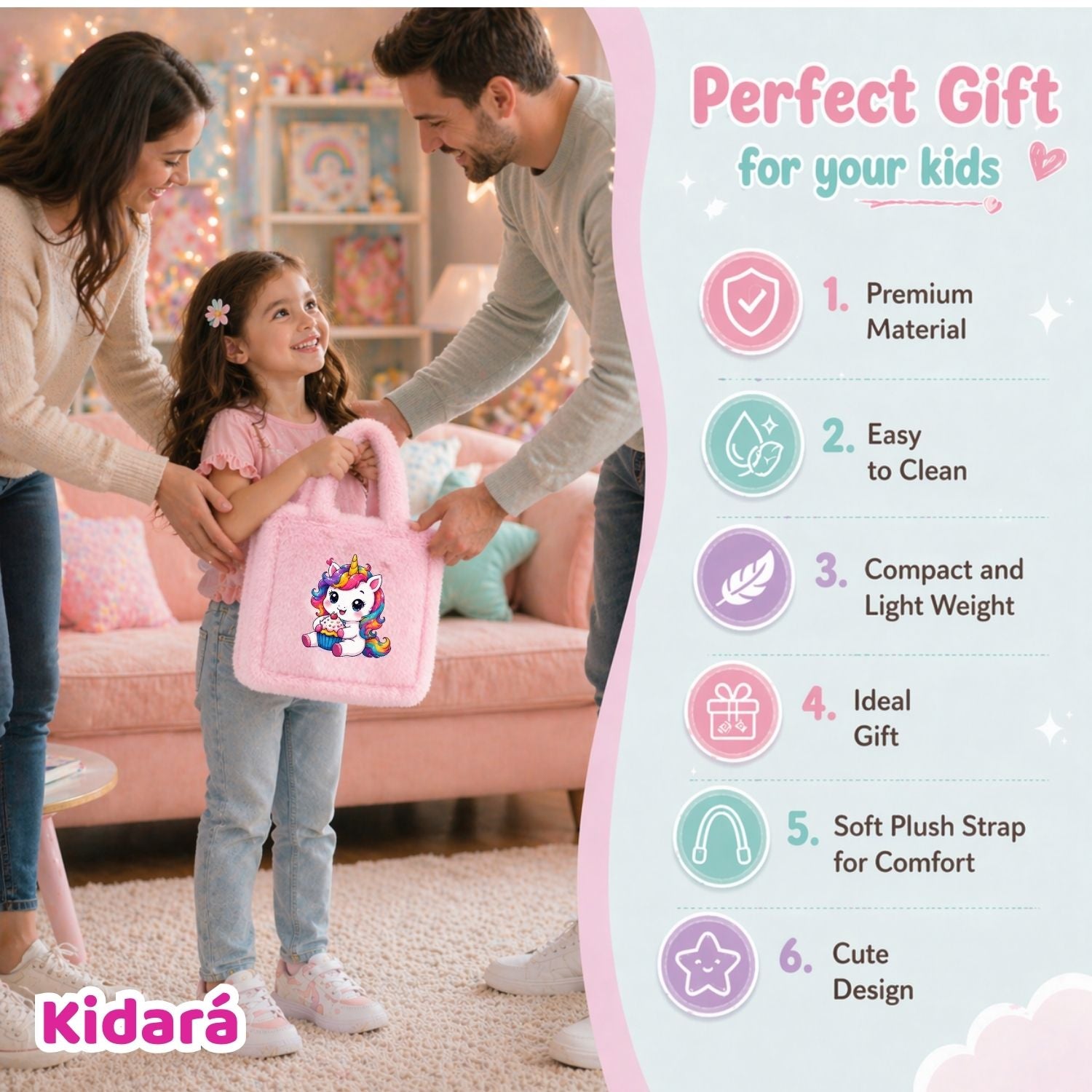 Kidara Cupcake Cutie Unicorn Fur Kids Sling Bag (Pink)