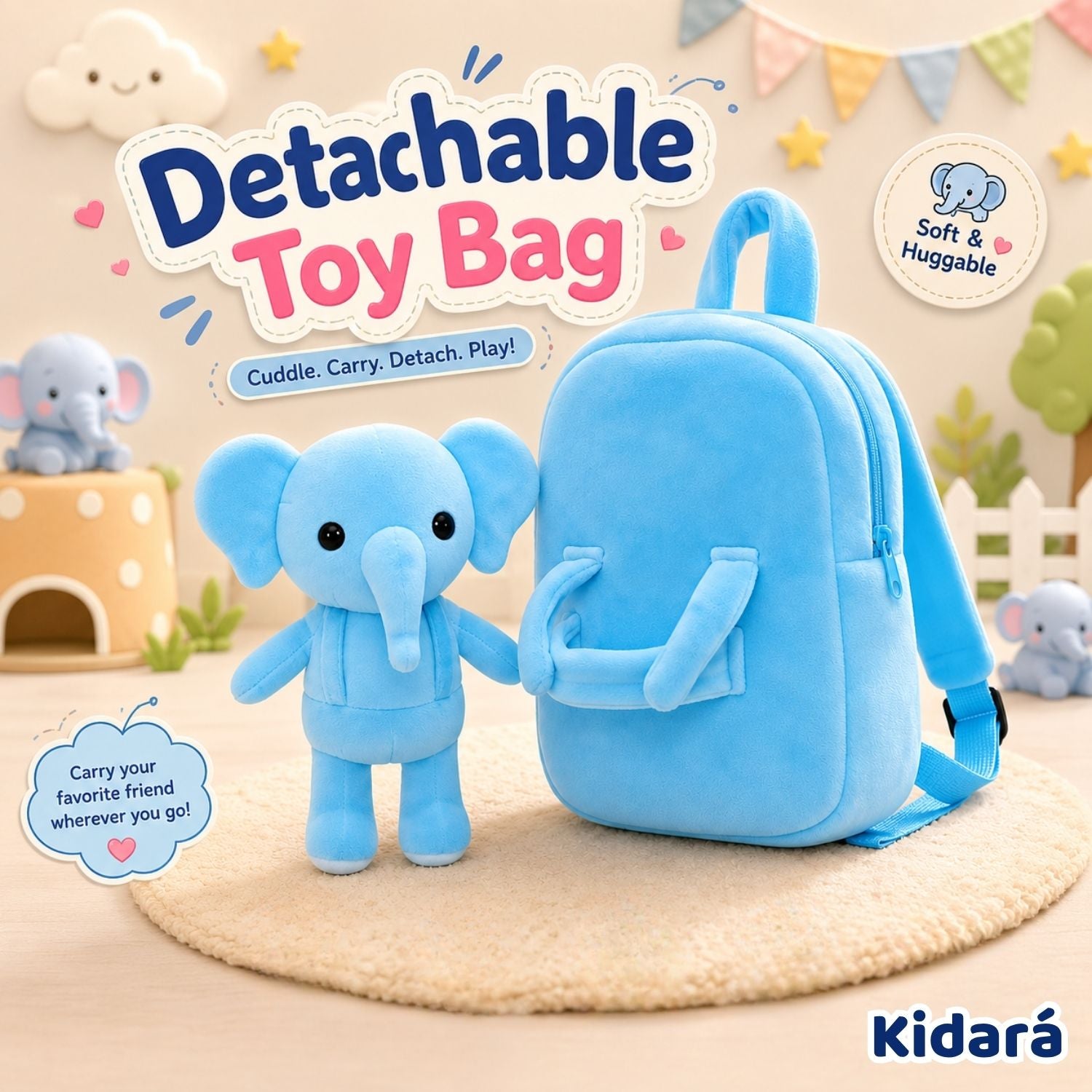 Kidara Elephant Plush Kids Backpack (Blue)
