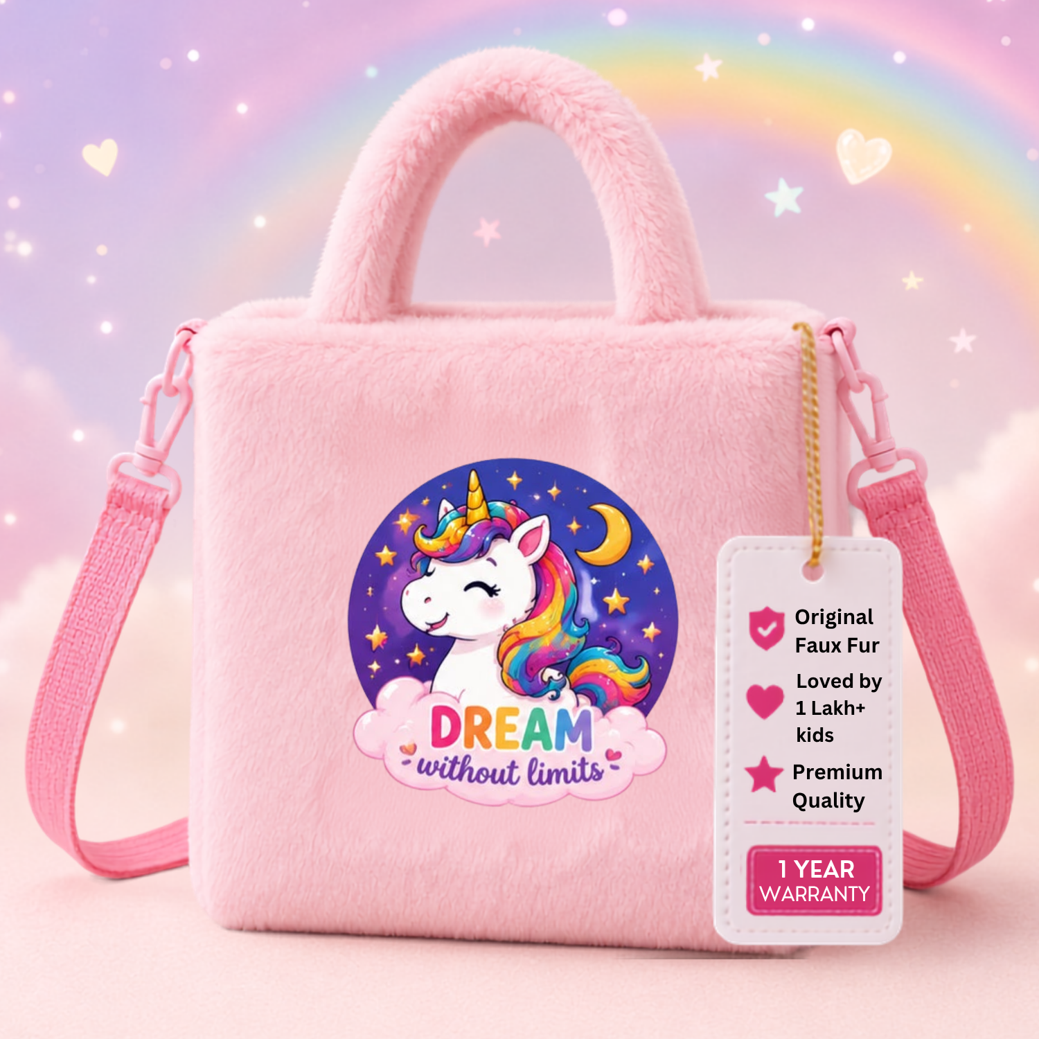 Kidara Dream Without Limits Unicorn Fur Kids Sling Bag (Pink)