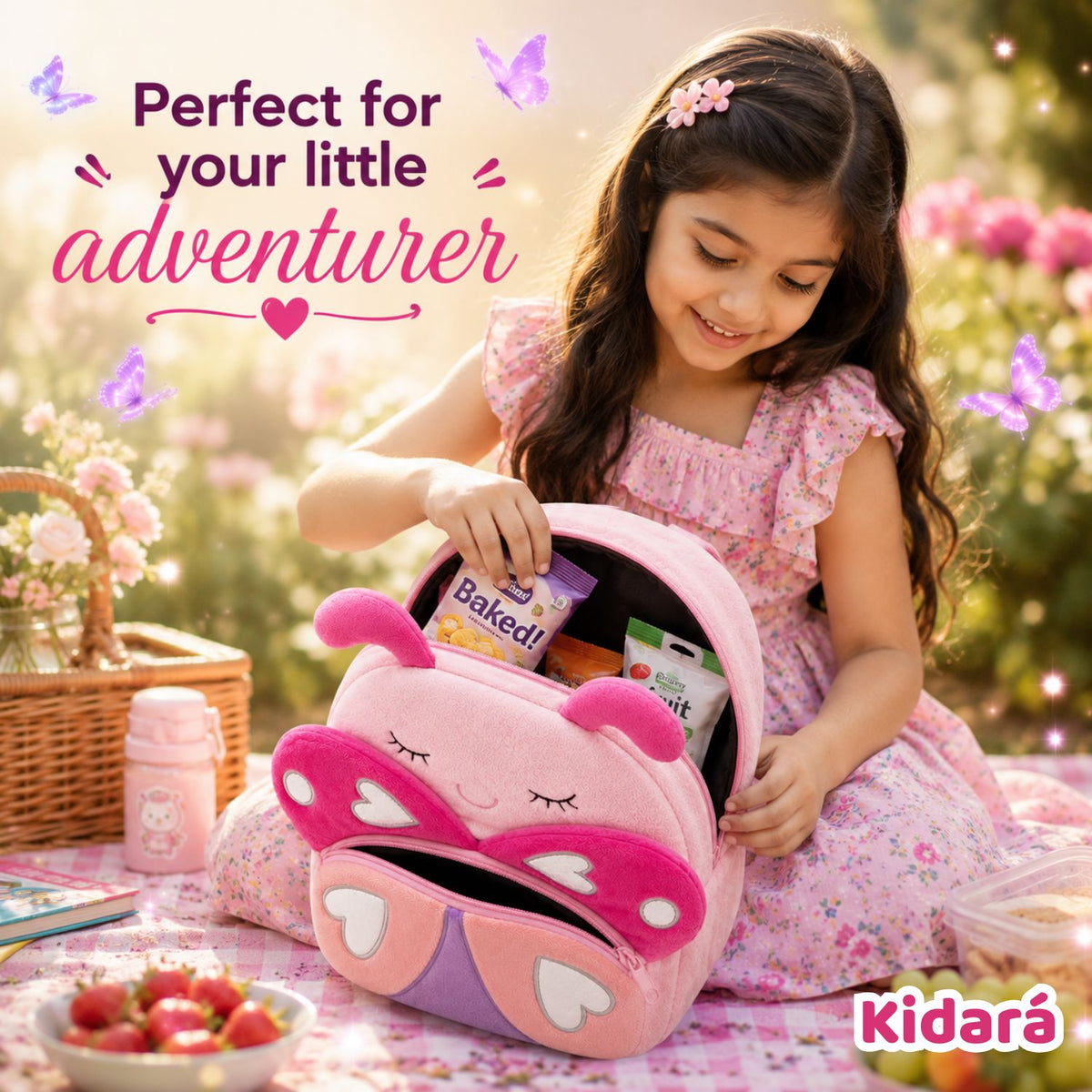 Kidara Rosy Butterfly Plush Kids Backpack (Pink)