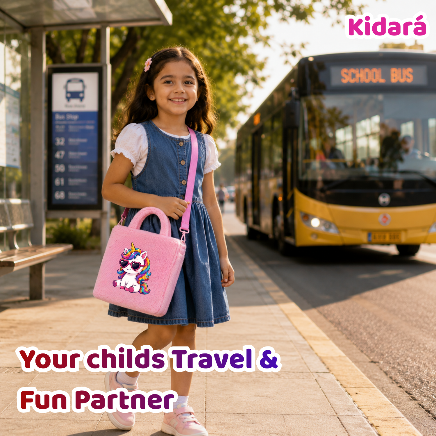 Kidara Cool Vibes Unicorn Fur Kids Sling Bag (Pink)