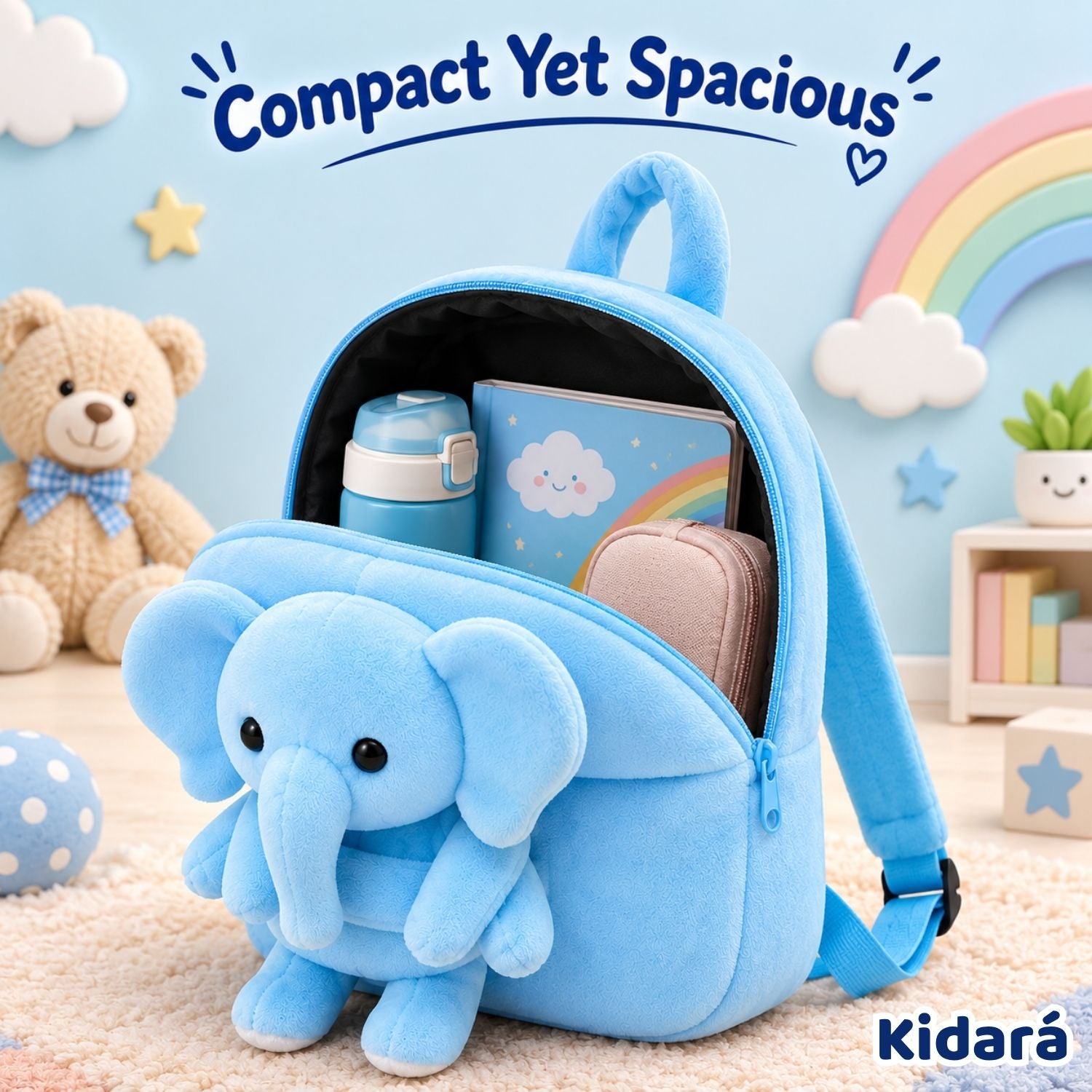 Kidara Elephant Plush Kids Backpack (Blue)