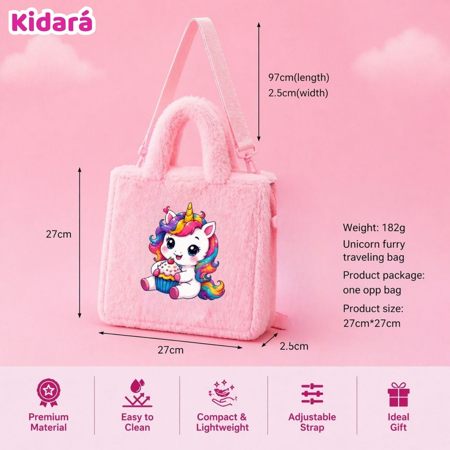Kidara Cupcake Cutie Unicorn Fur Kids Sling Bag (Pink)