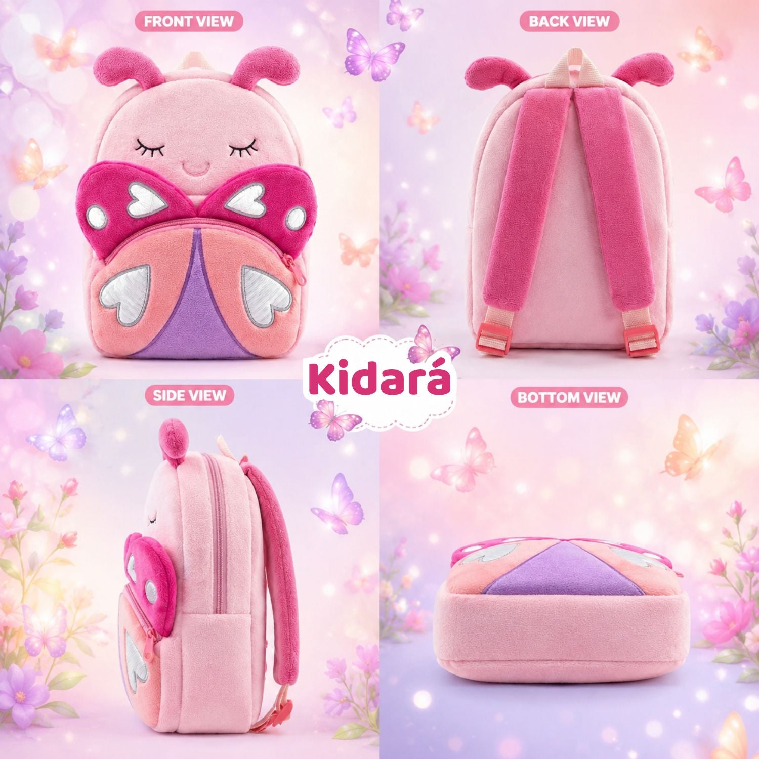 Kidara Rosy Butterfly Plush Kids Backpack (Pink)