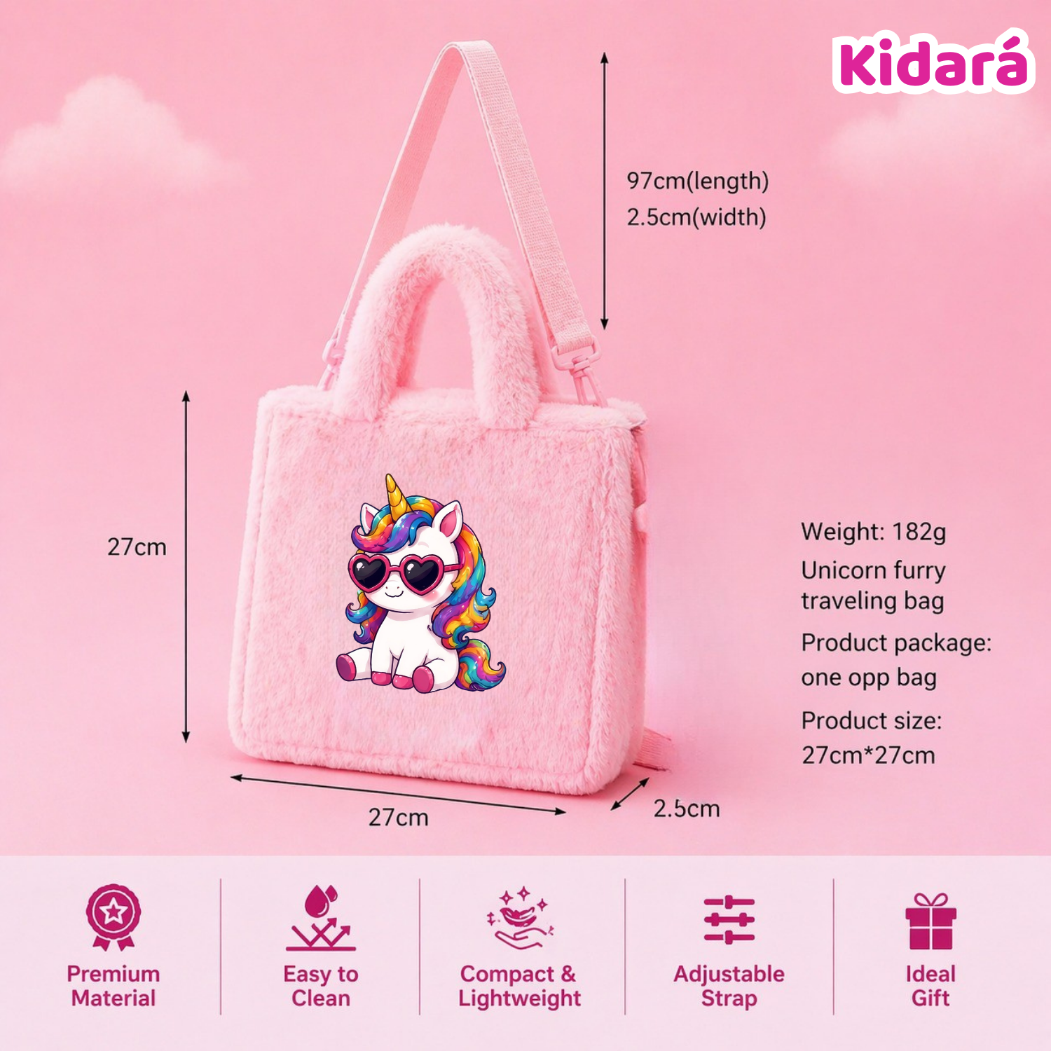 Kidara Cool Vibes Unicorn Fur Kids Sling Bag (Pink)