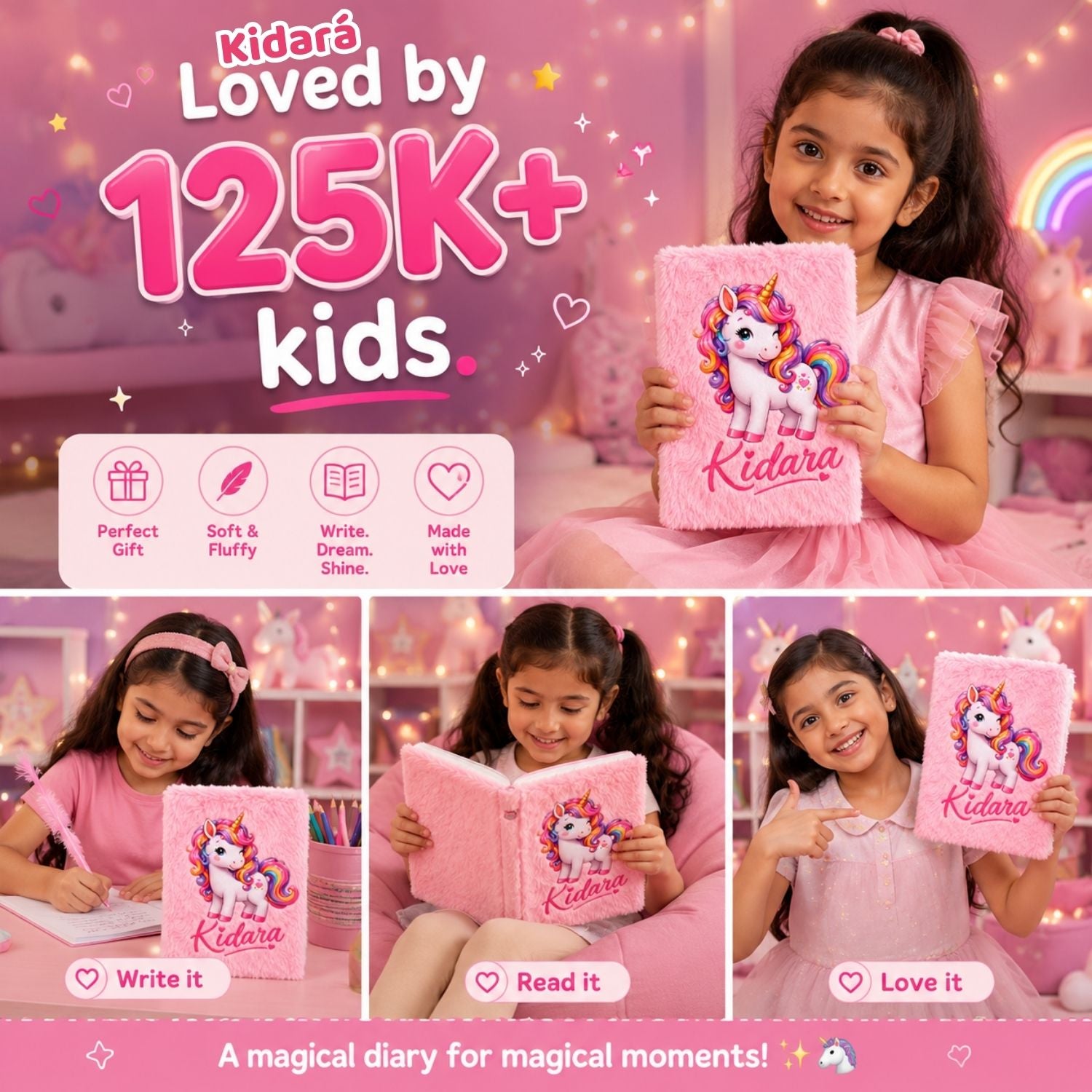 Kidara Kids A5 Cute Unicorn Diary (Pink)