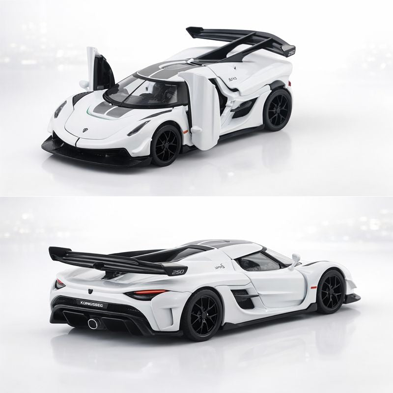 Kidara Koenigseg Model Car 1:32 Exclusive Alloy Metal Pull Back Die-cast Car | Die-cast Metal Pullback Toy car with Openable Doors & Light Music (White)
