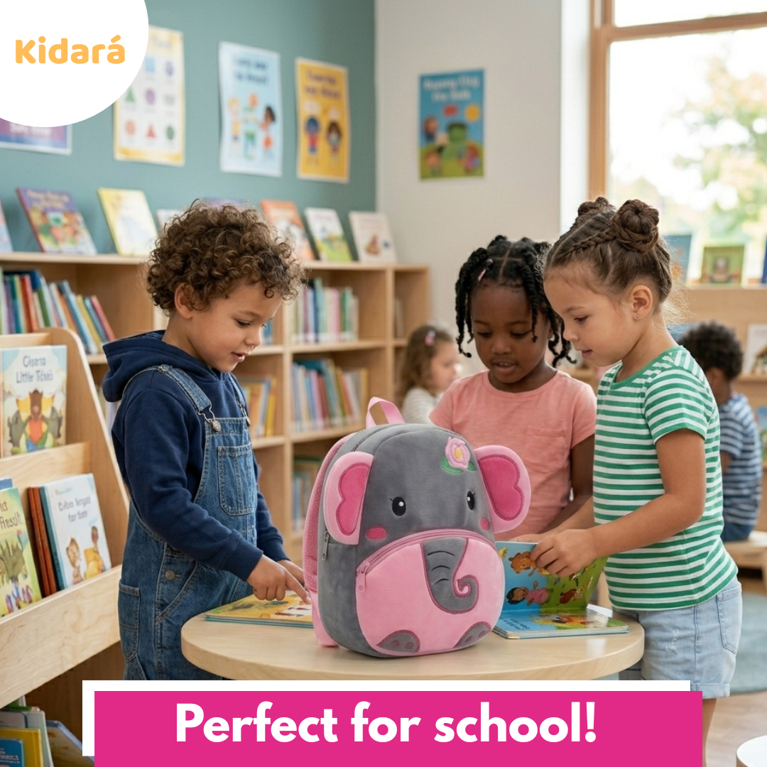 Kidara Elephant Kids Plush Backpack – Light Grey (1–6 Years)