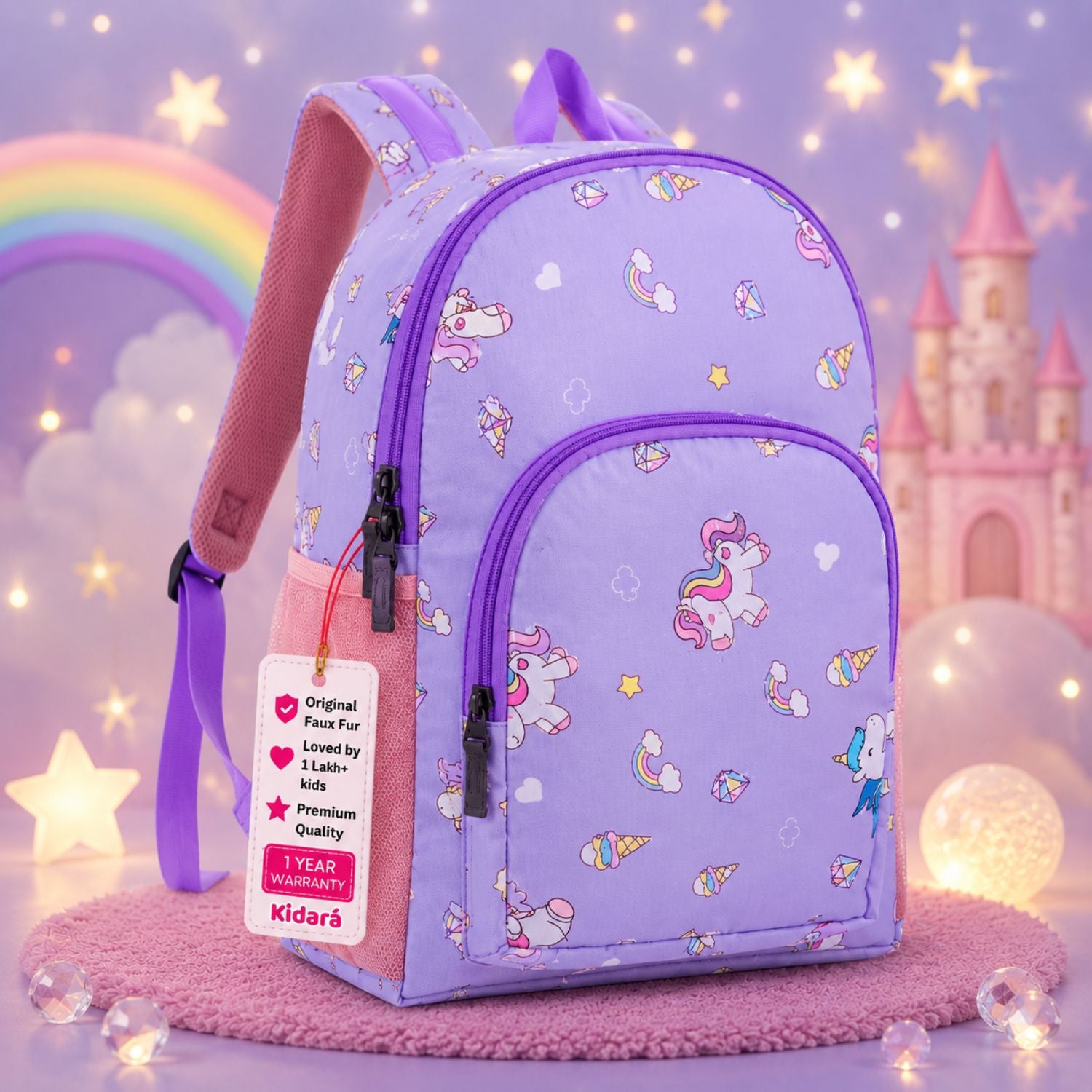 Kidara Unicorn Polyester Kids Backpack (Purple)
