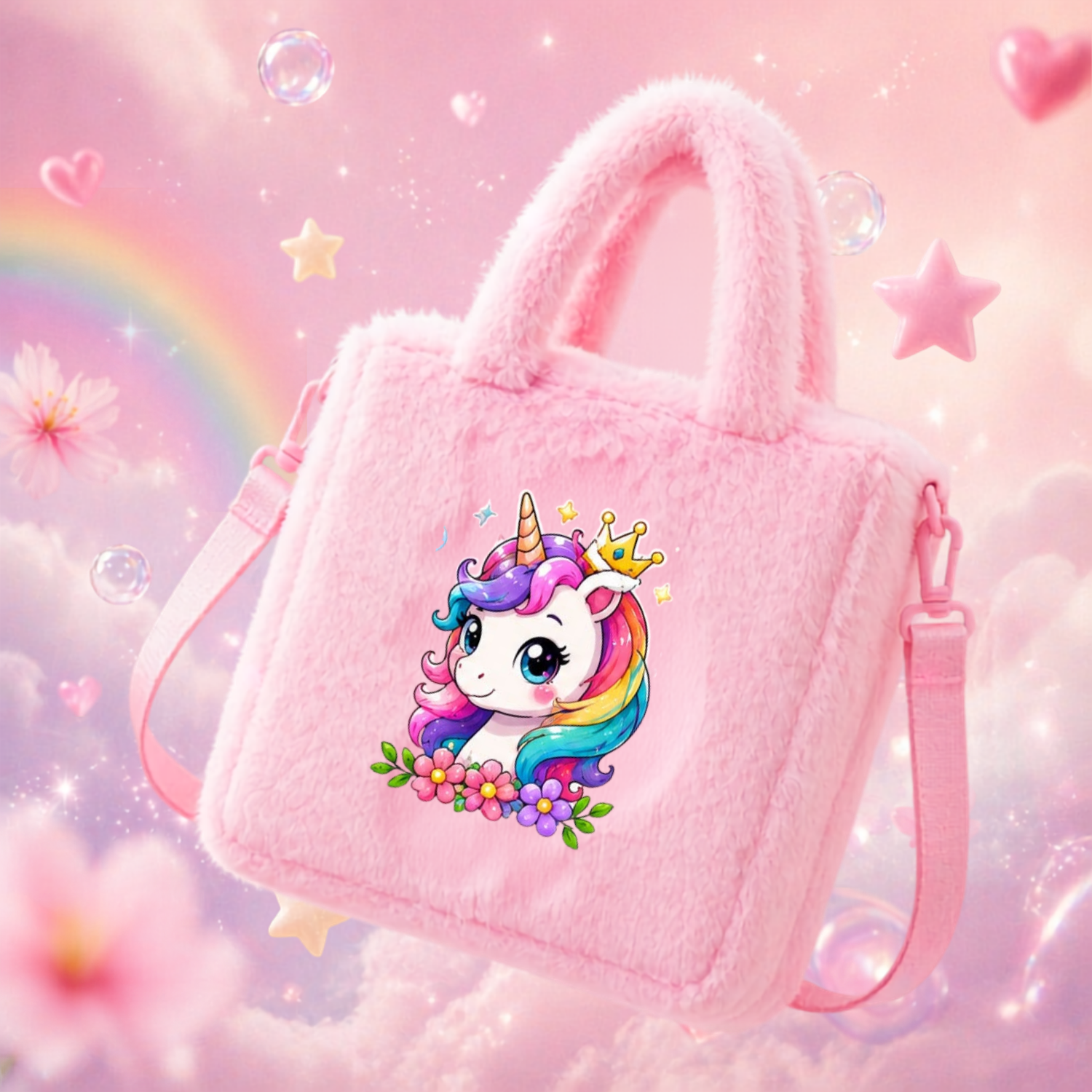 Kidara Royal Blossom Unicorn Fur Kids Sling Bag (Pink)
