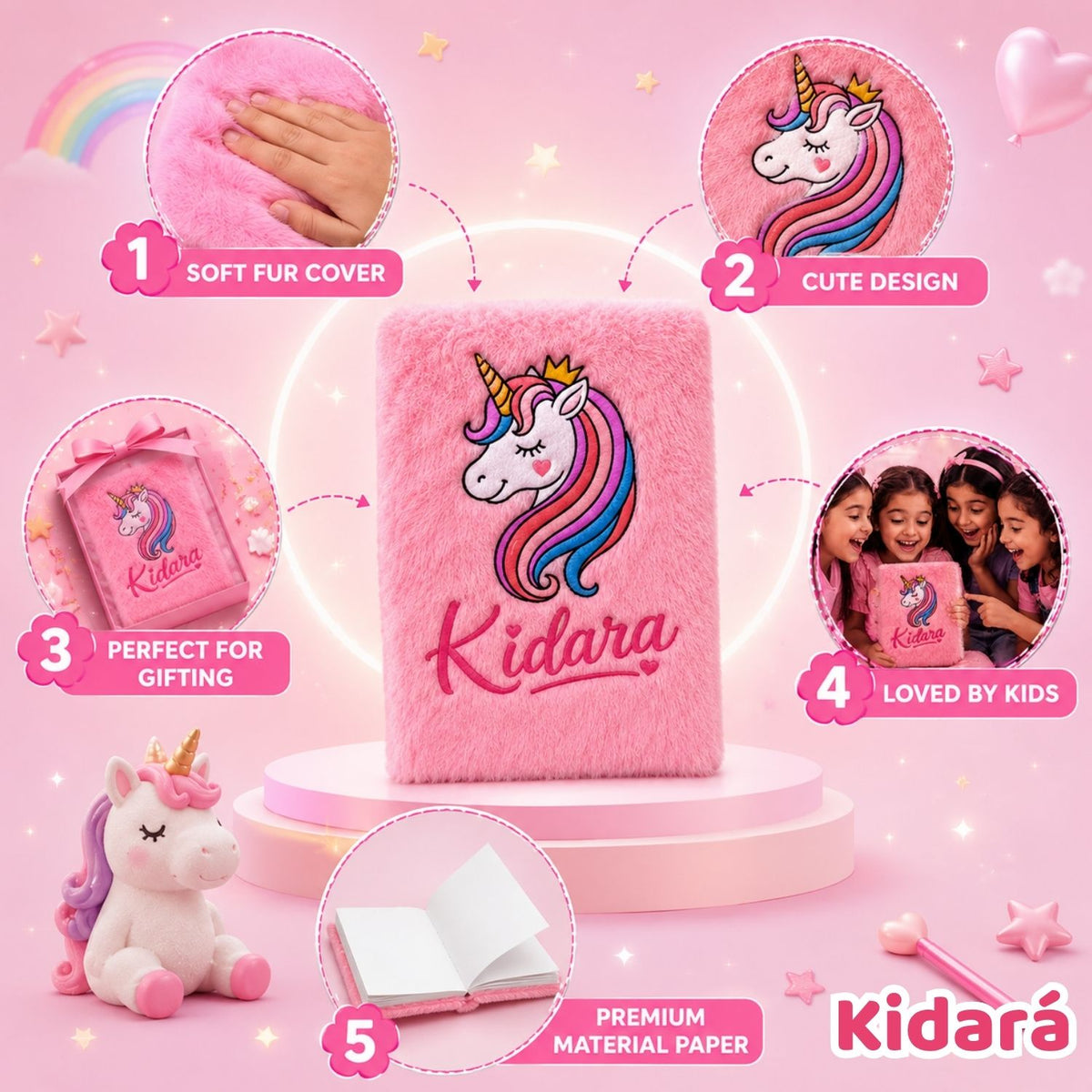 Kidara Kids A6 Cute Unicorn Diary (Pink)