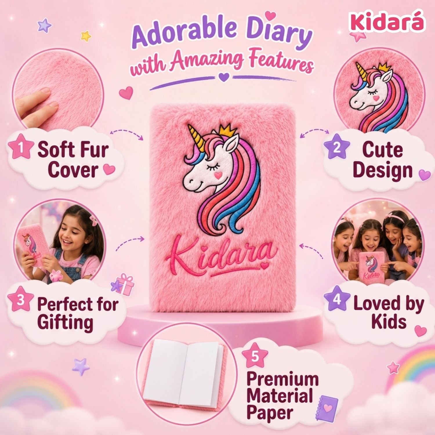 Kidara Kids A6 Cute Unicorn Diary (Pink)
