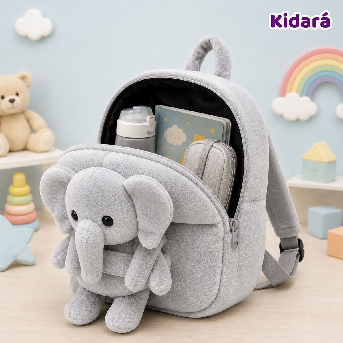 Kidara Detachable Elephant Plush Kids Backpack (Grey)