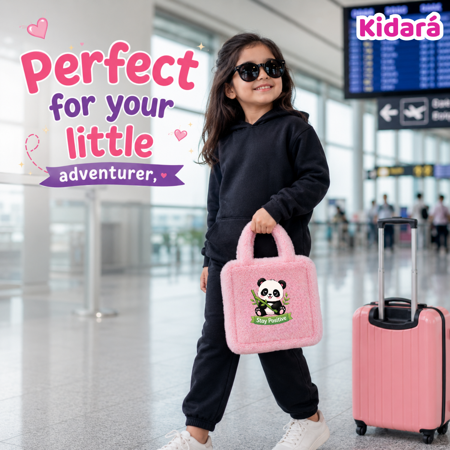 Kidara Stay Positive Panda Fur Kids Sling Bag (Pink)