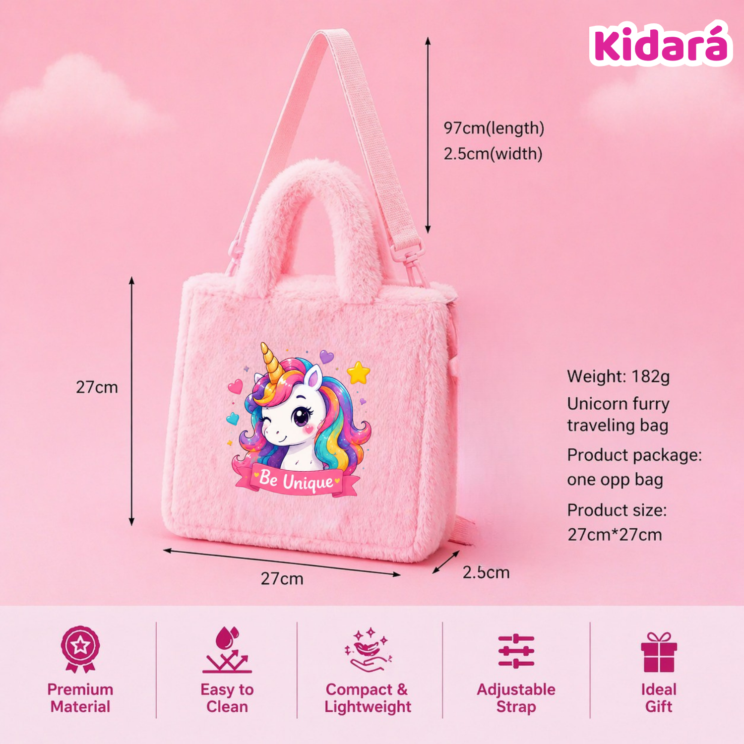 Kidara Heart Cheek Unicorn Fur Kids Sling Bag (Pink)
