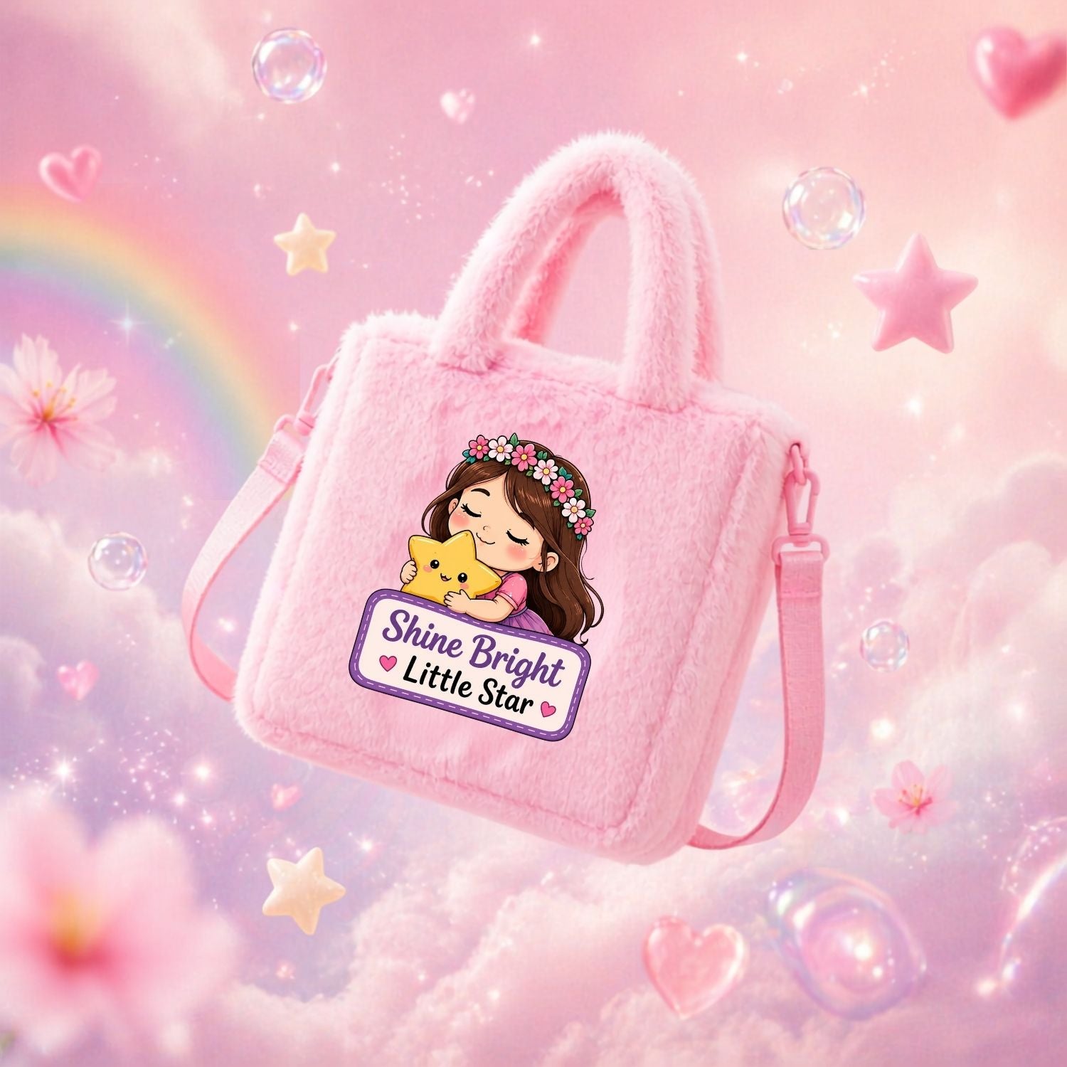Kidara Shine Bright Little Star Fur Kids Sling Bag (Pink)